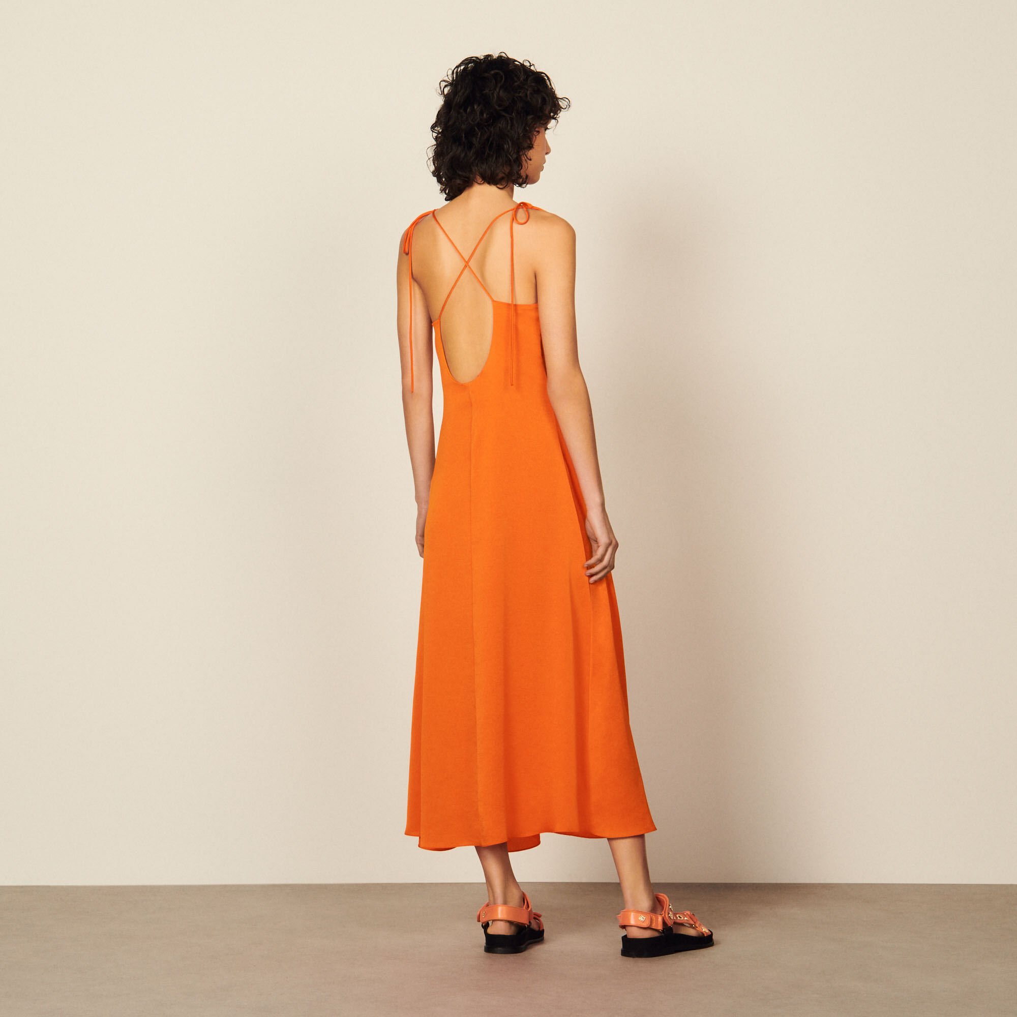 Midi dress with narrow straps