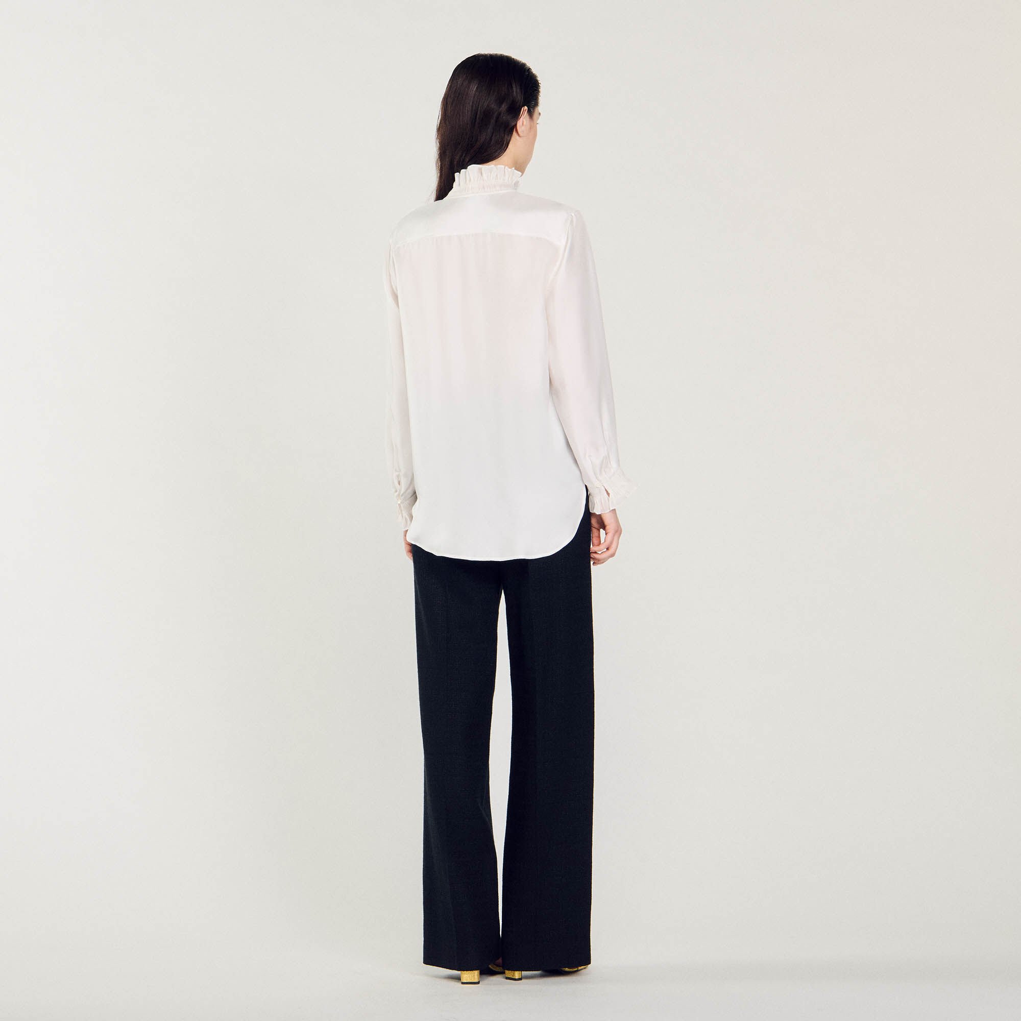 Silk shirt with gathered collar