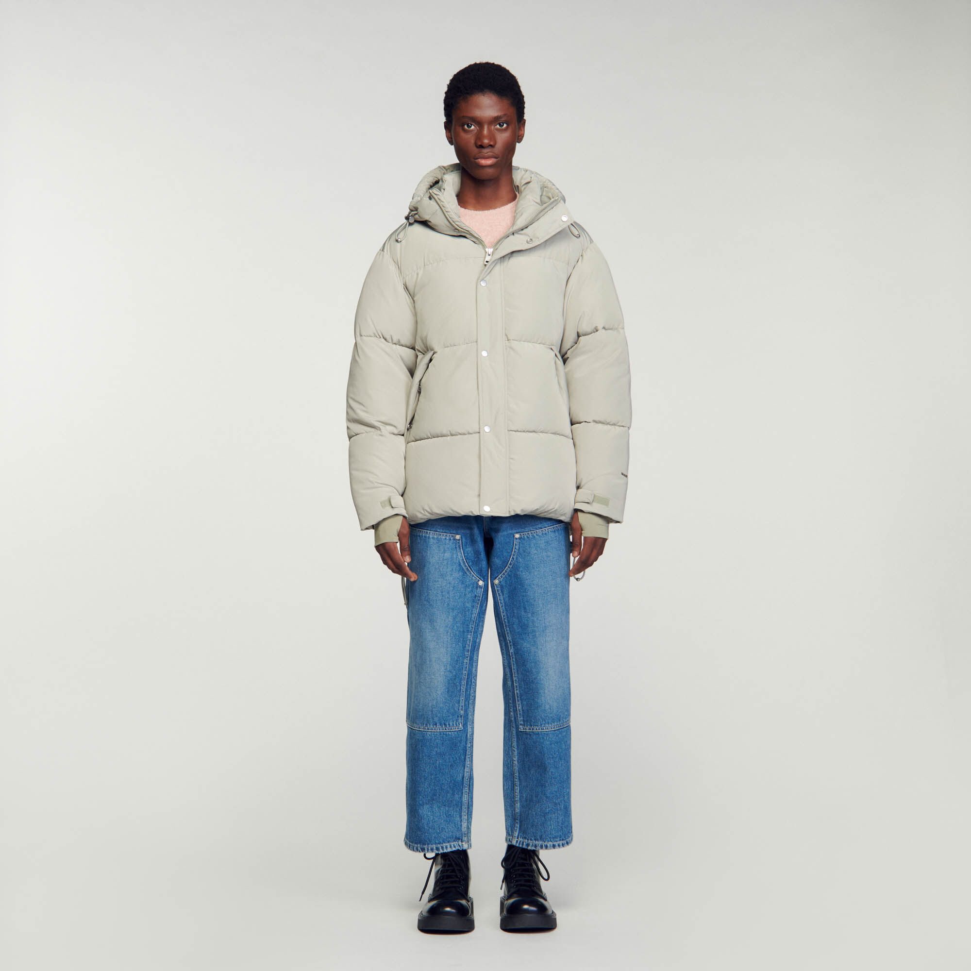 3 4 length hooded puffer jacket Natural Sandro Paris