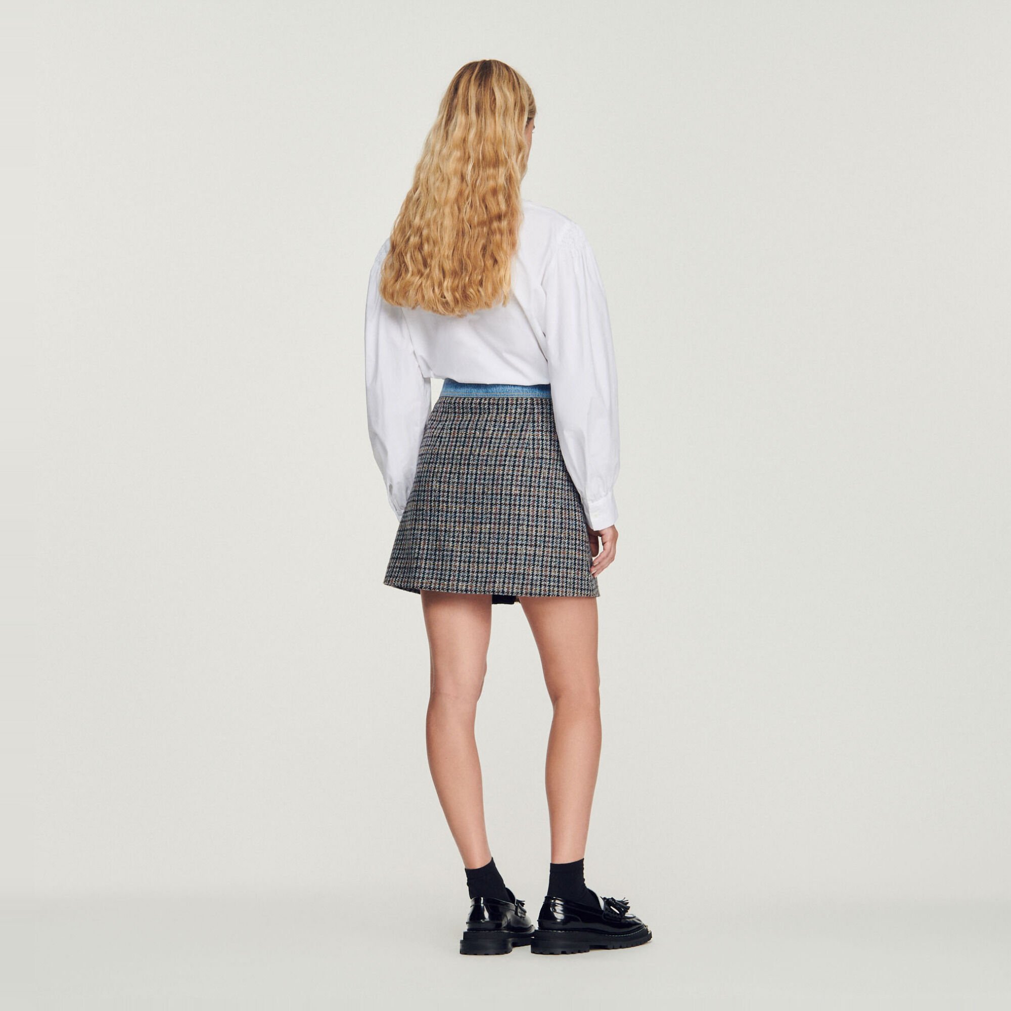 Short tweed and denim skirt