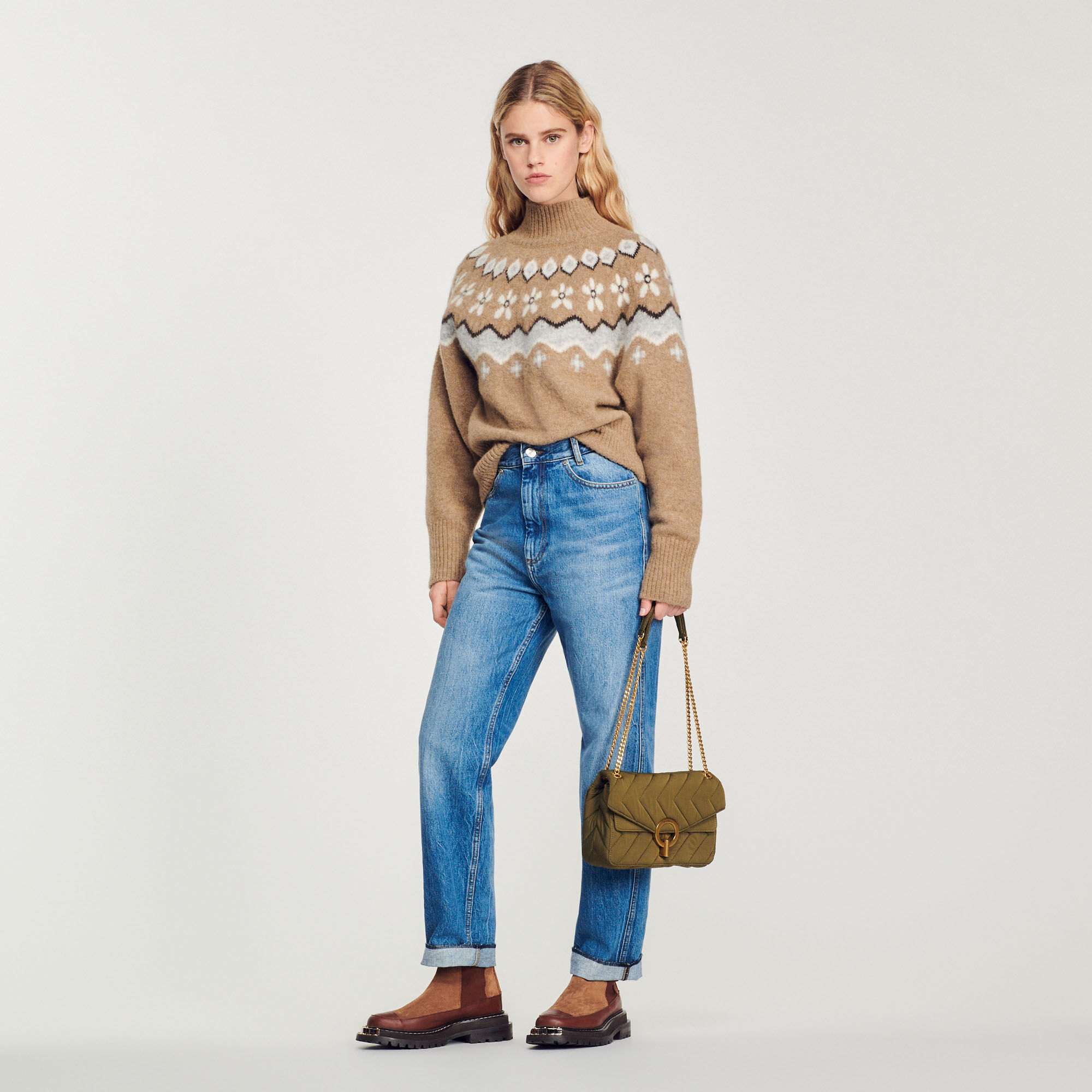 トップス SANDRO Chunky knit sweater white / beige For Women | Sandro Paris