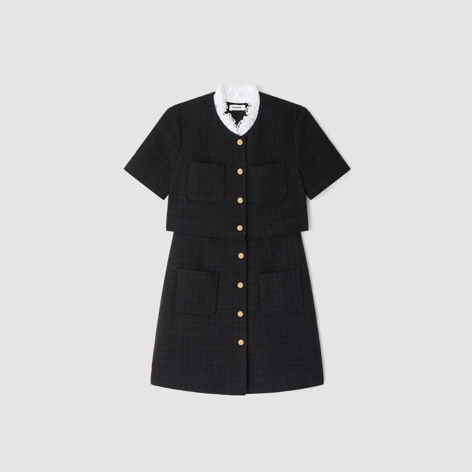 Short dress with detachable collar black / gray For Women | Sandro