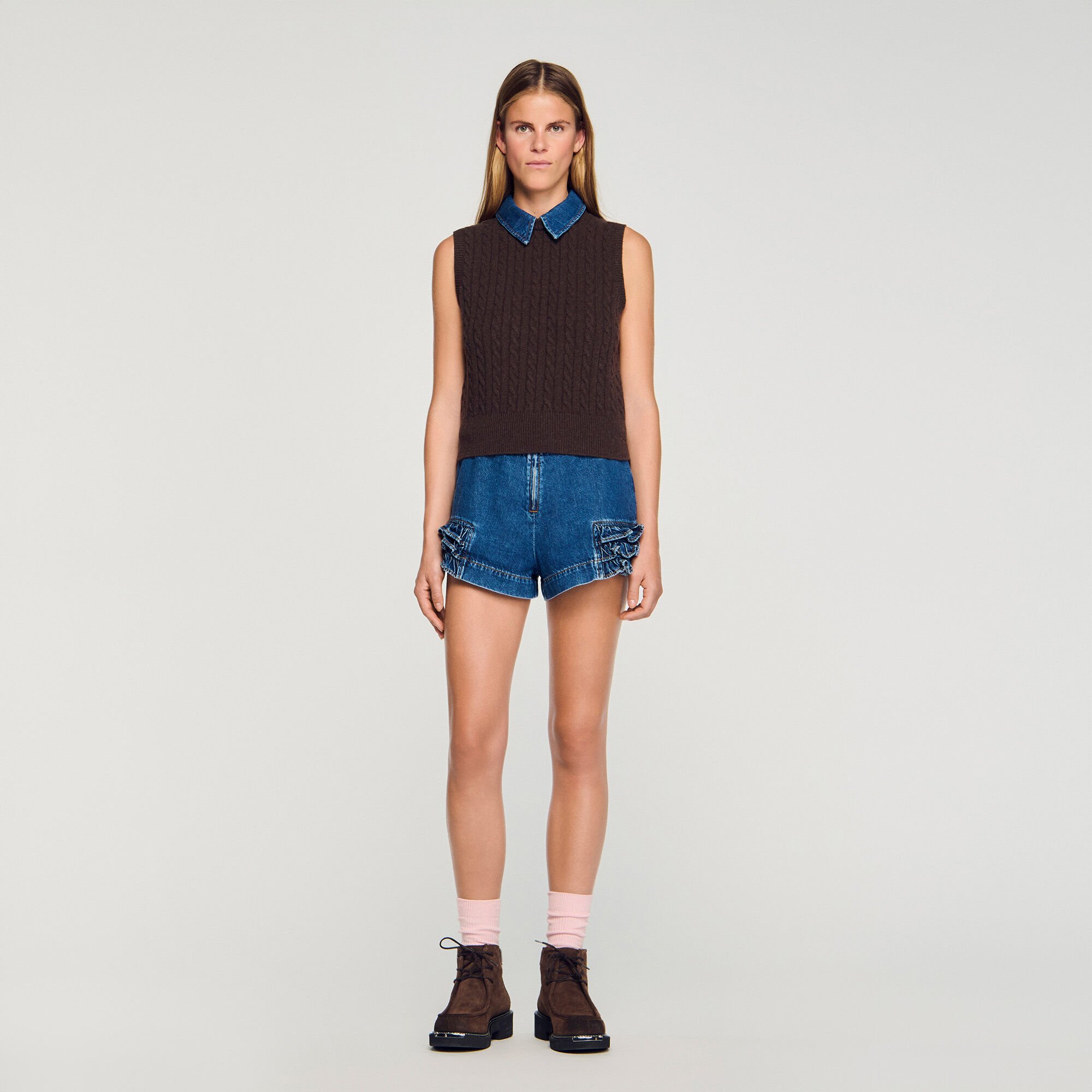 Knit and denim jumper