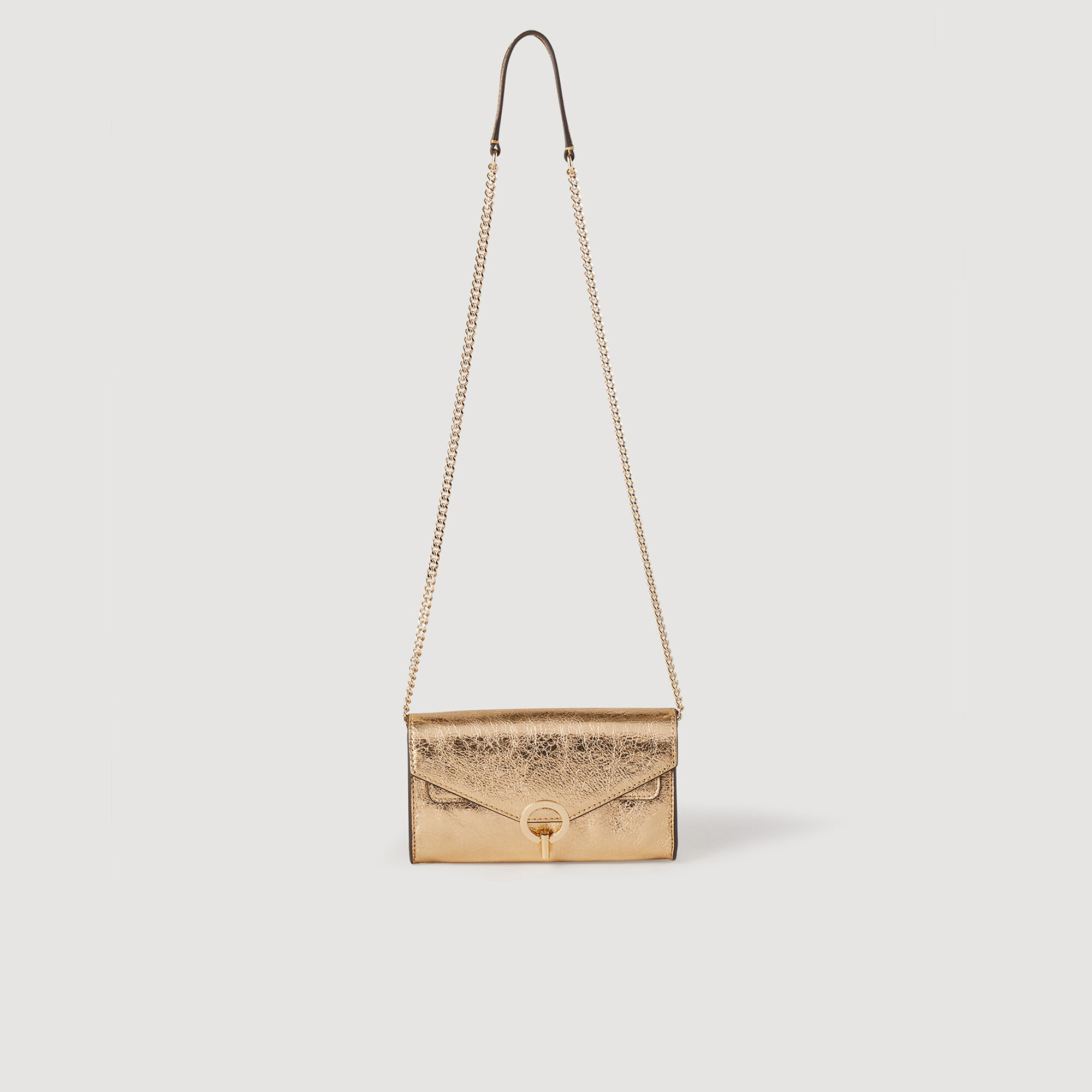 Gold leather clutch bag