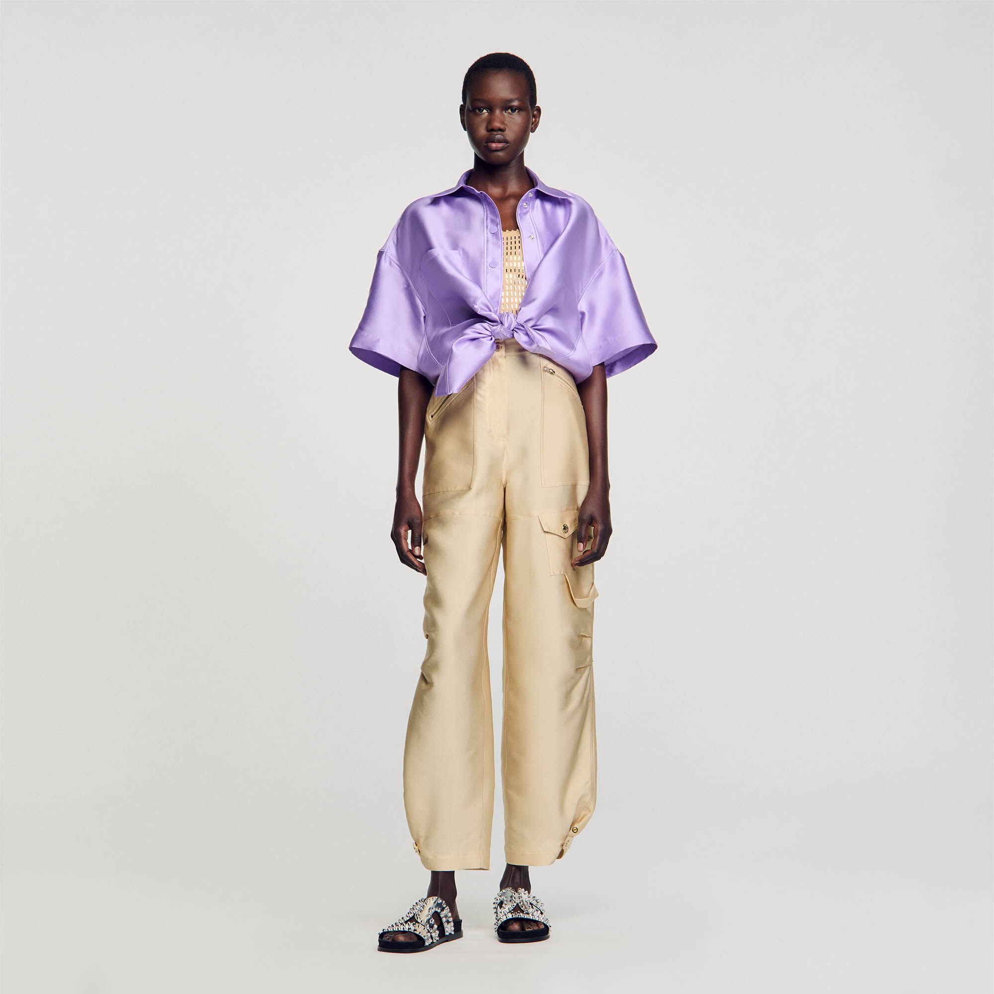 Satin effect cargo trousers