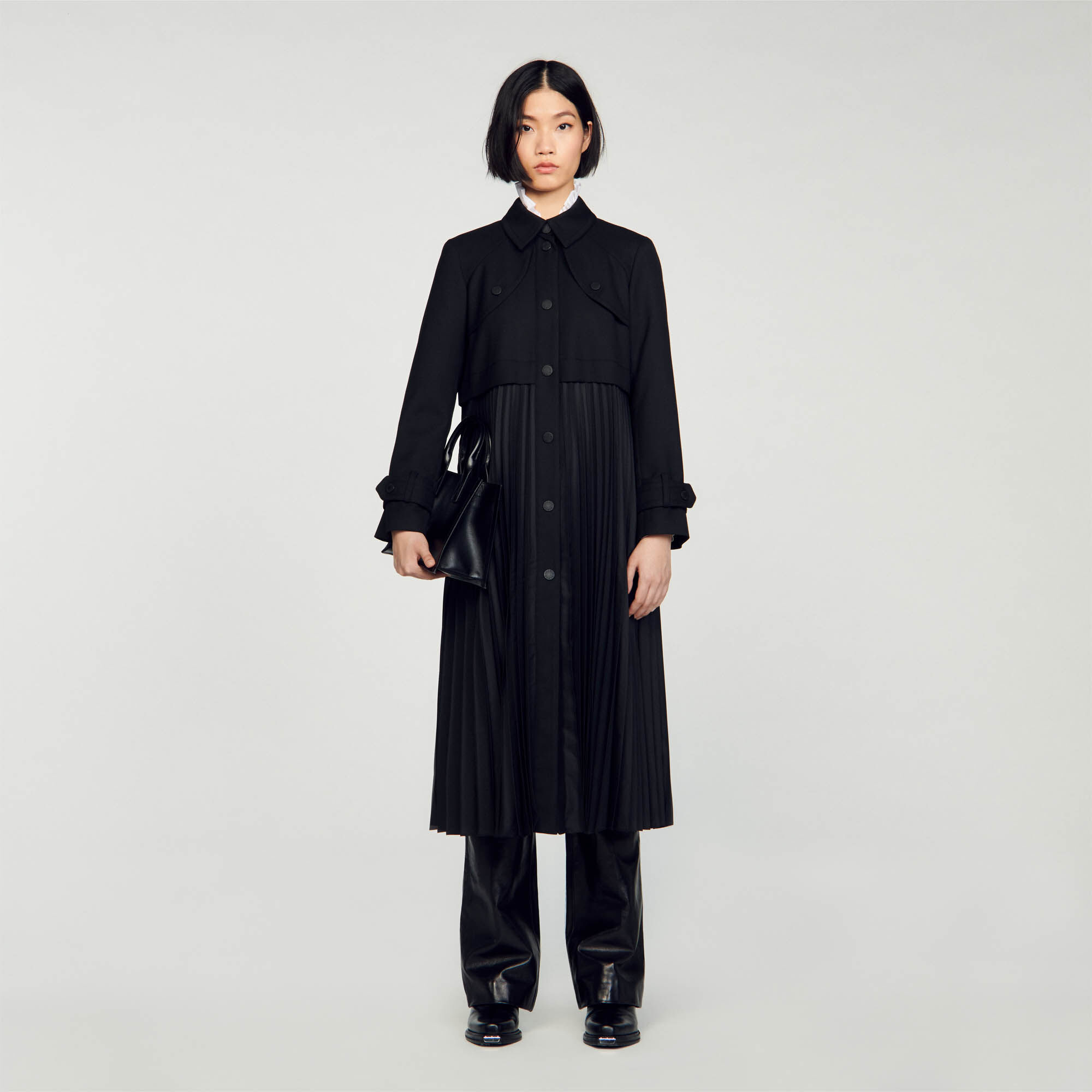 Pleated back trench coat top