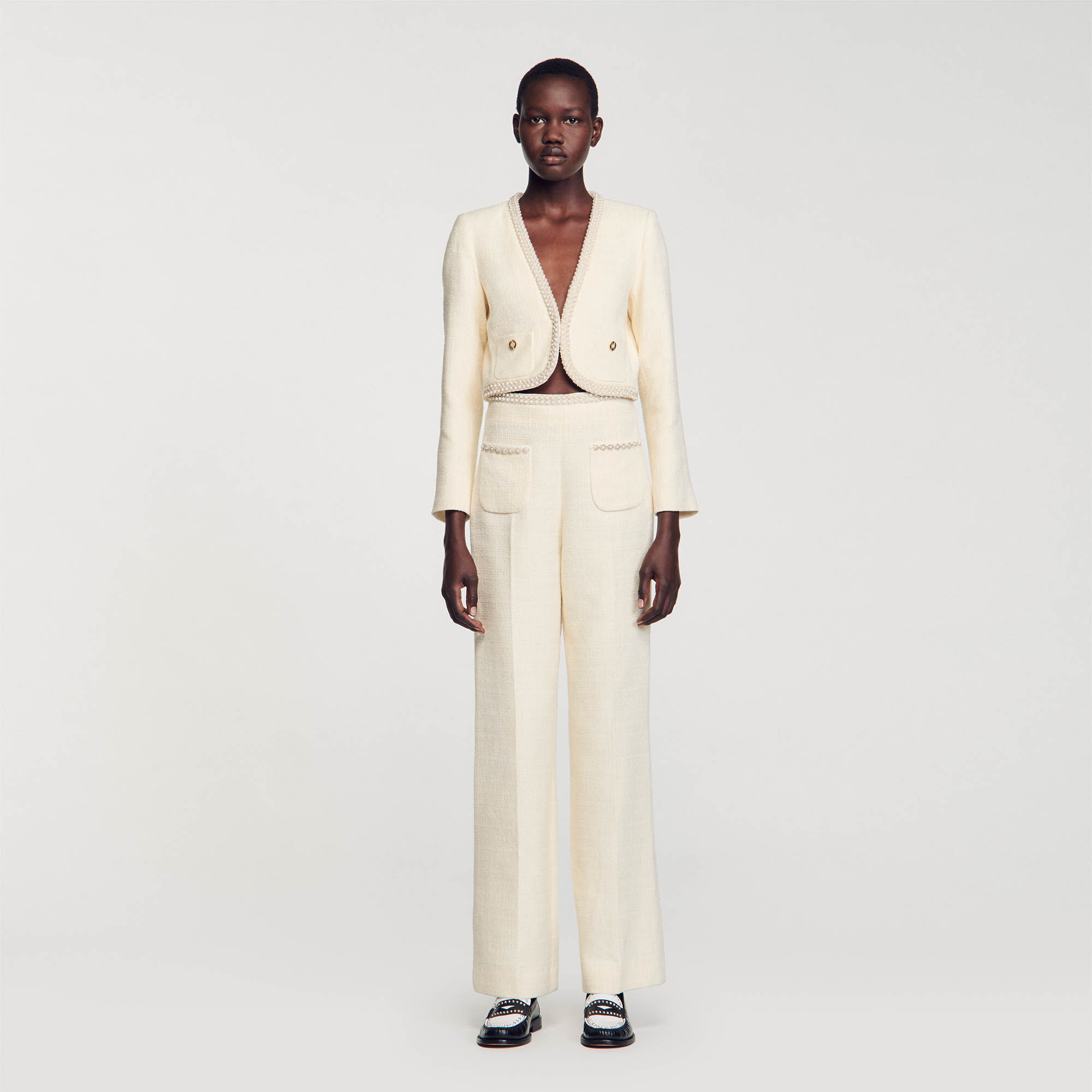 Tweed trousers white beige For Women Sandro Paris