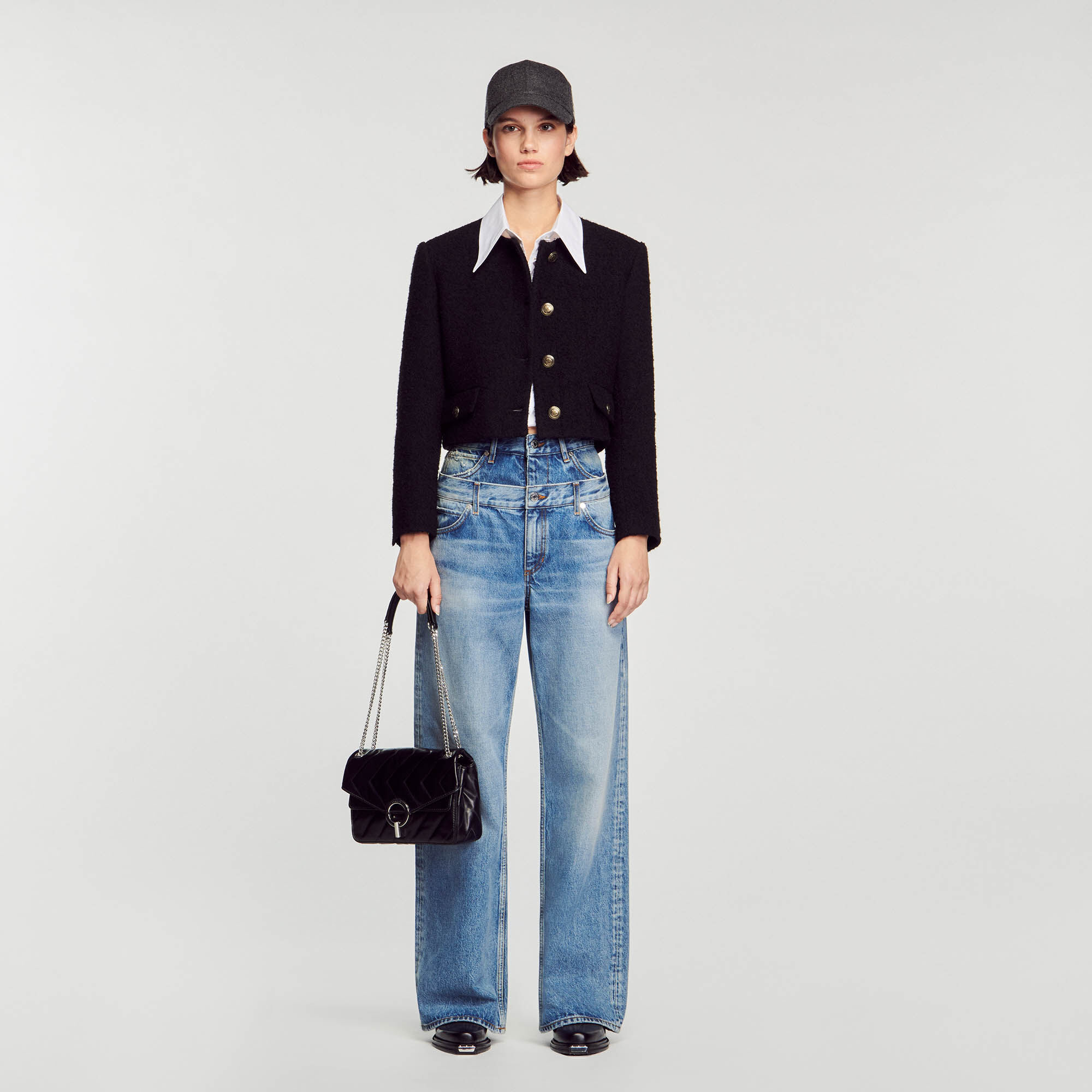 Yza bag in certified leather black gray For Women Sandro Paris
