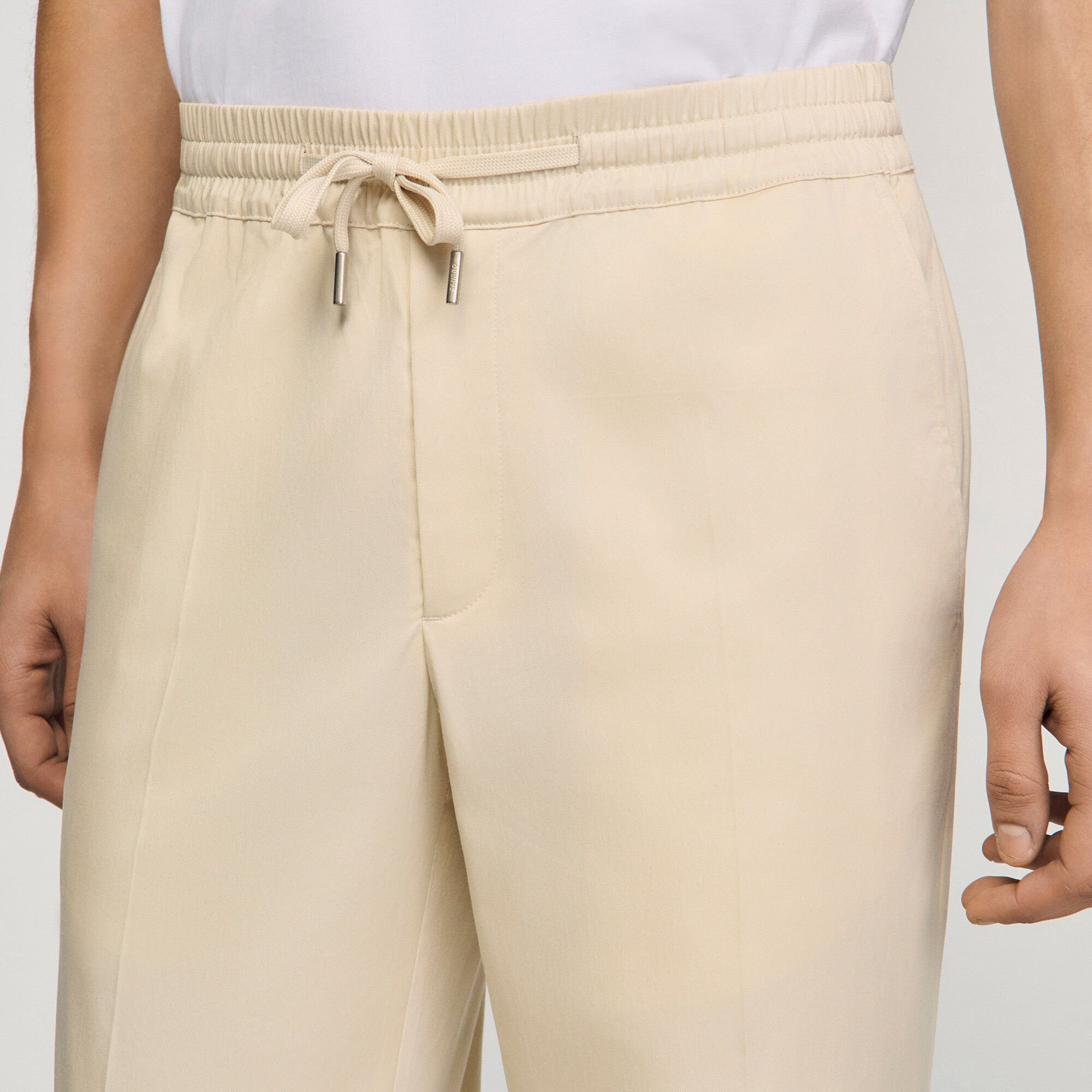 Elasticated straight-leg trousers