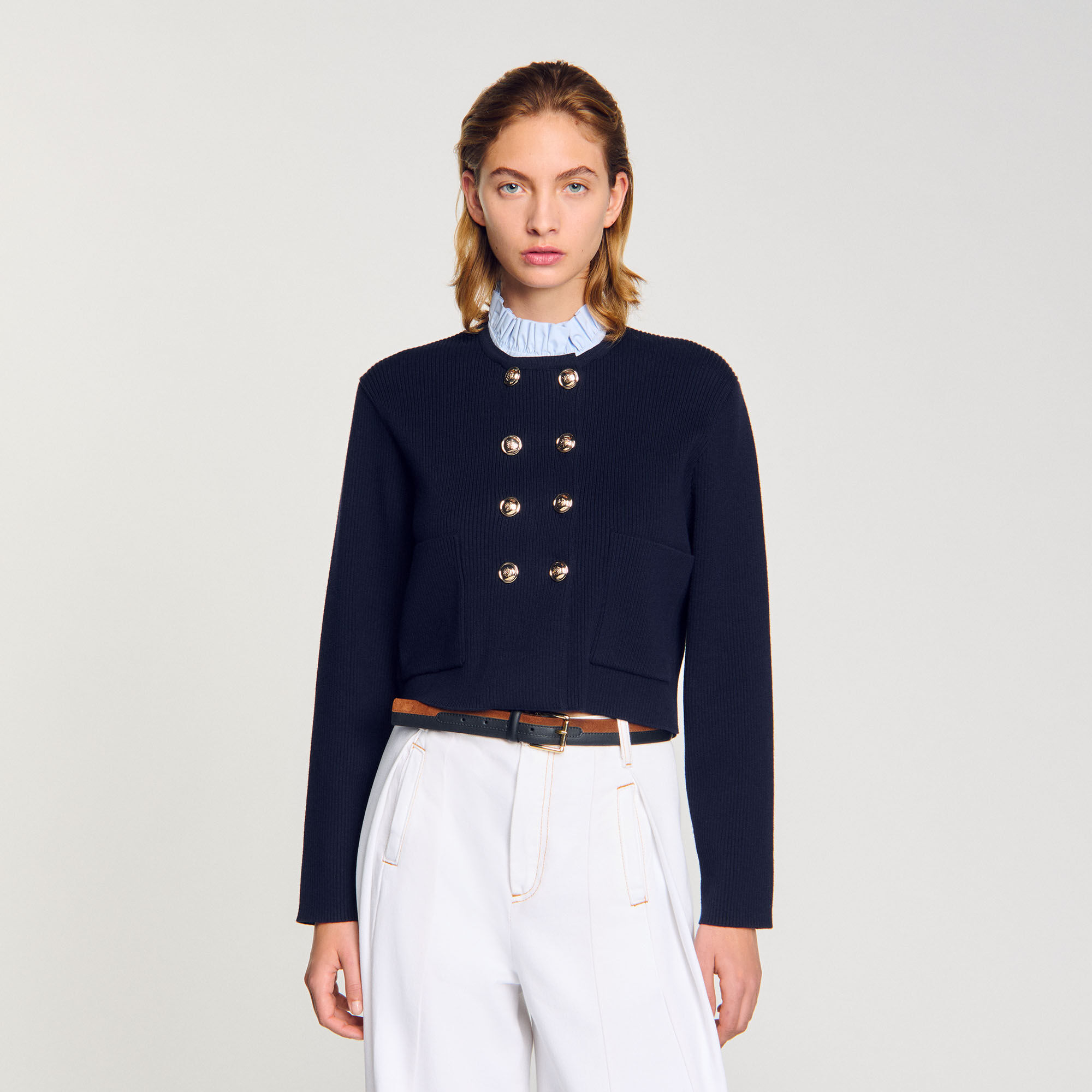 Cardigan with removable ruffled collar