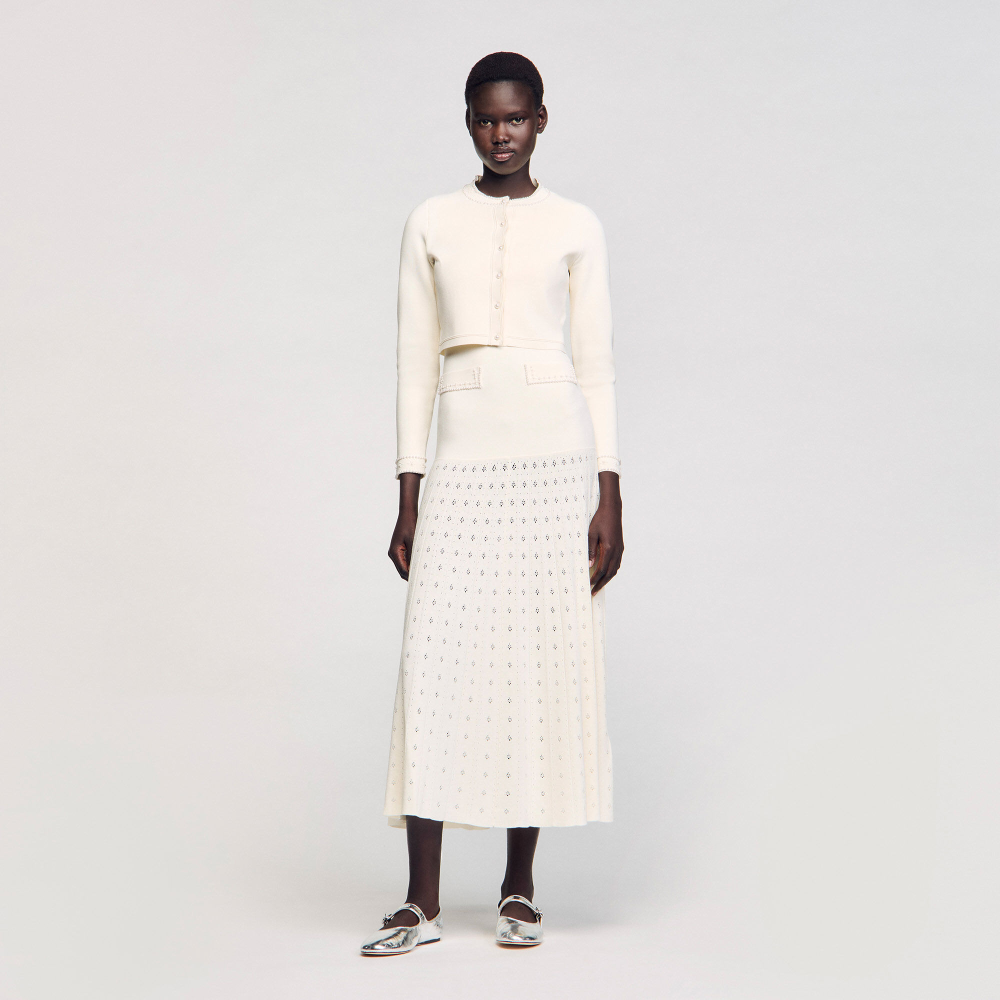 Cropped cardigan with peal buttons white / beige For Women