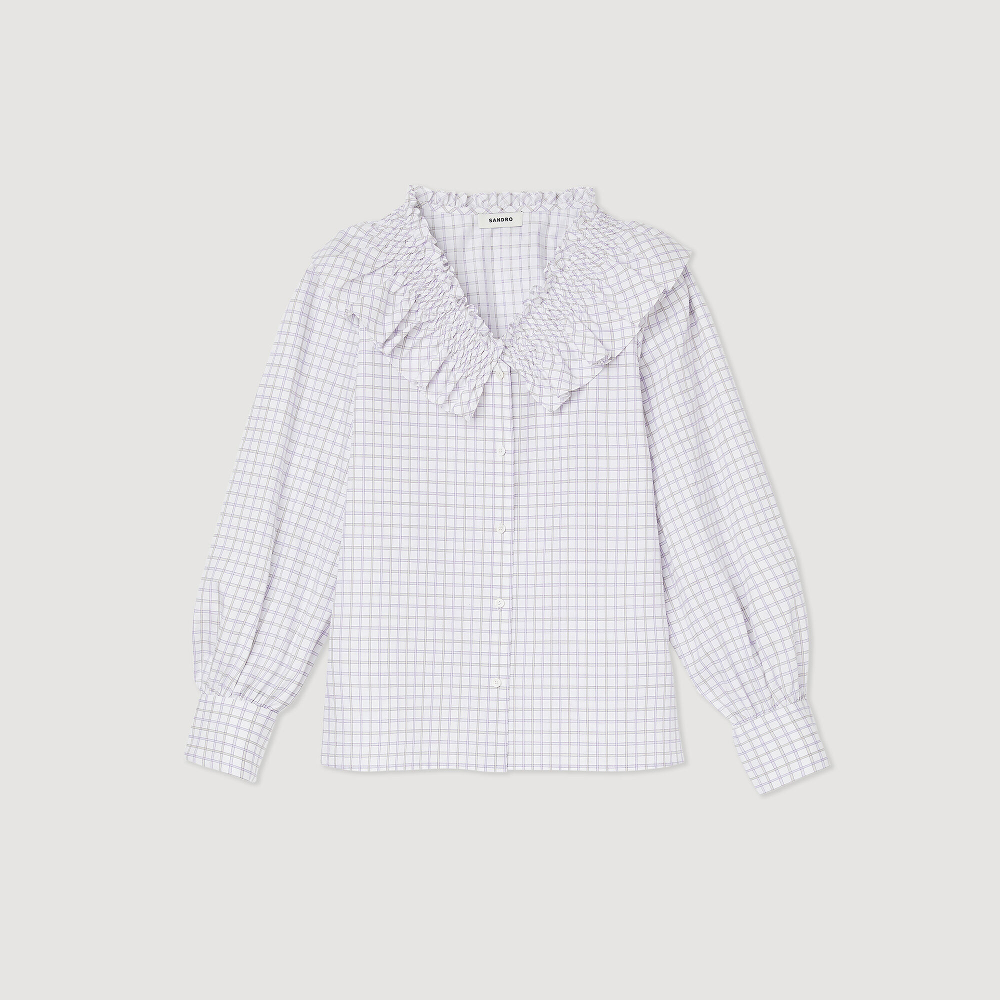 Checked shirt with ruffled collar