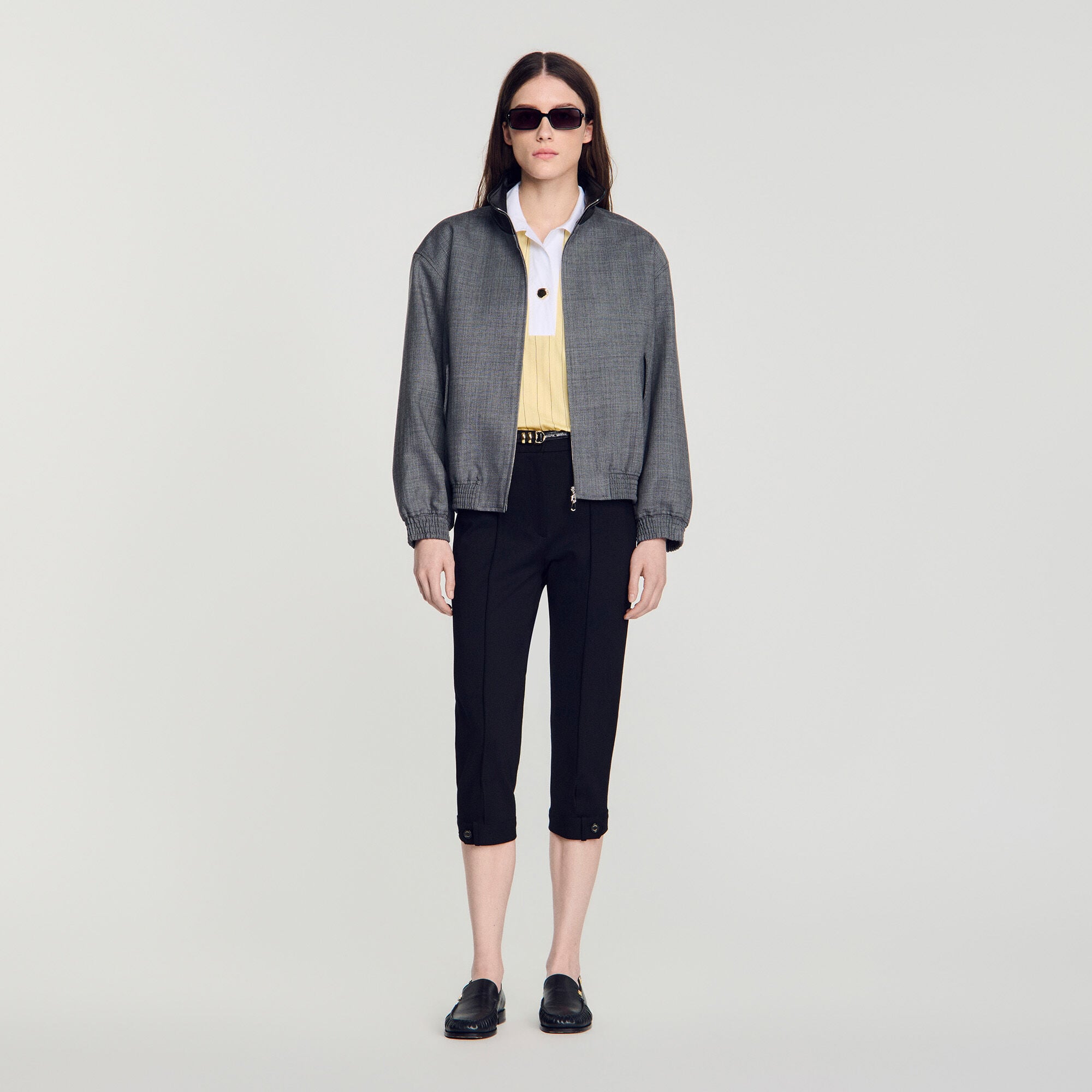 Oversized leather-collar jacket