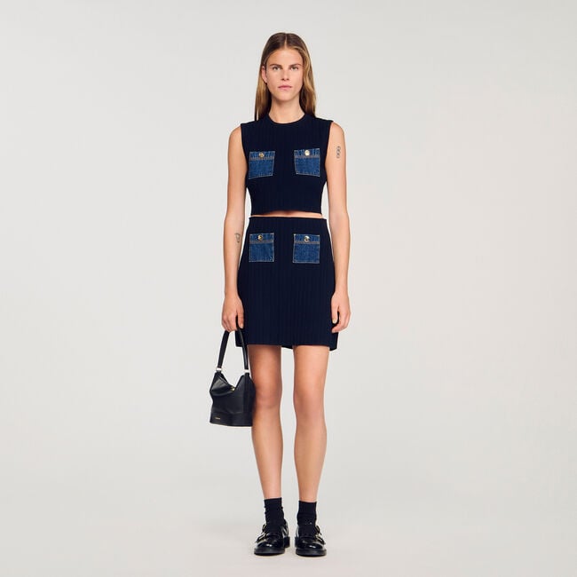Knit and denim top