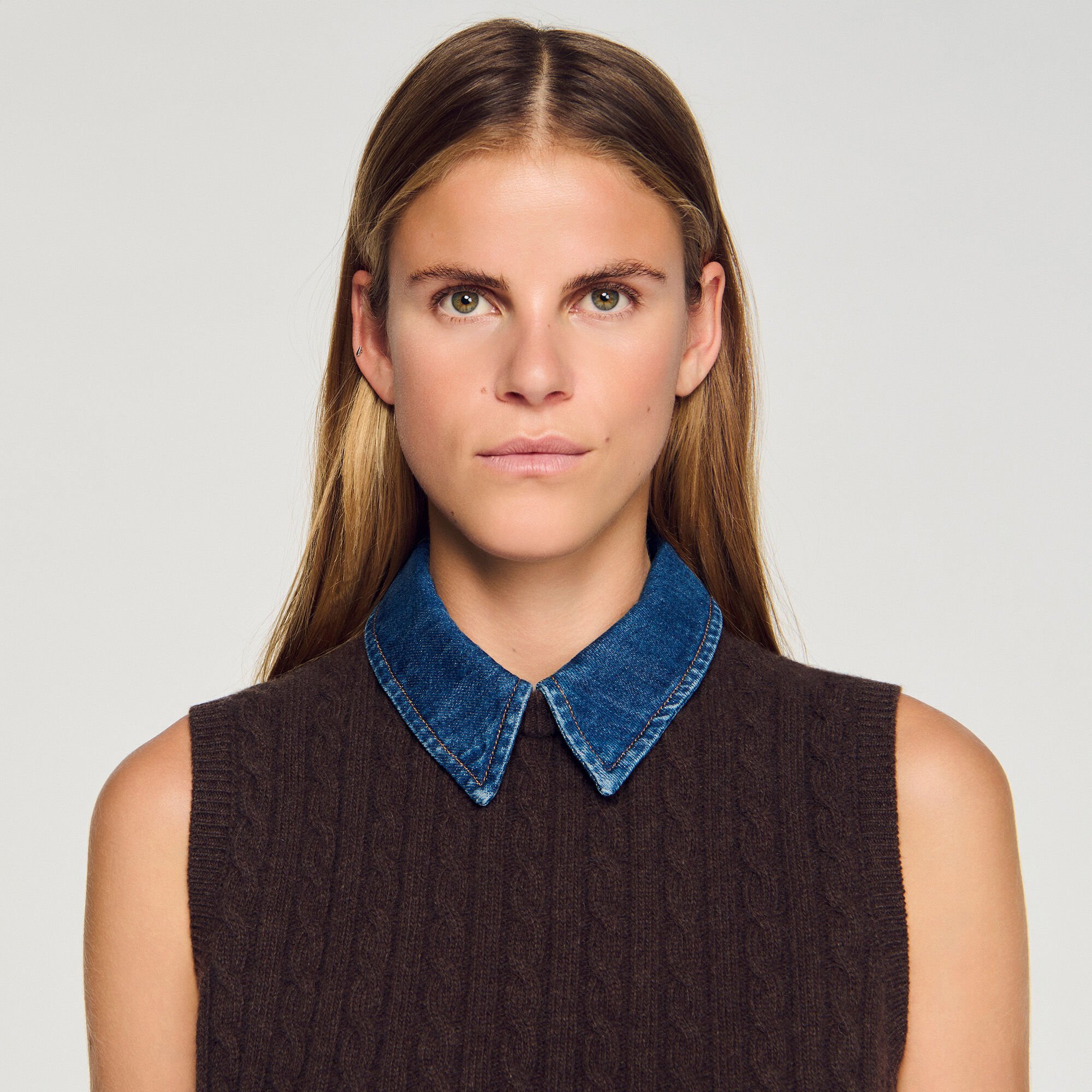 Knit and denim jumper