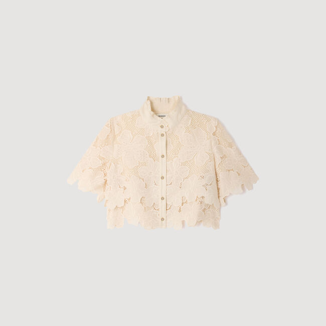Cropped floral guipure shirt