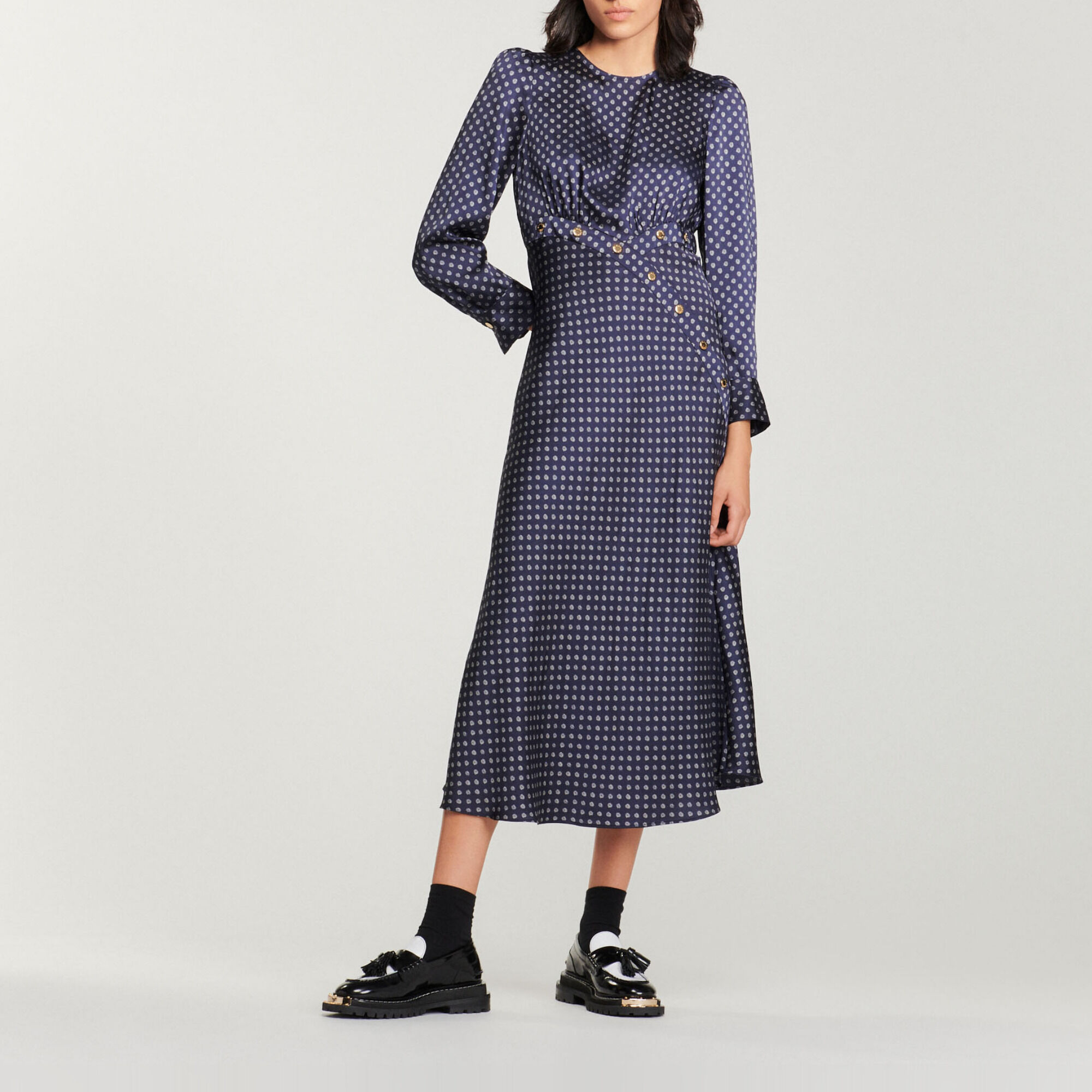Long flowing dress with polka dot print