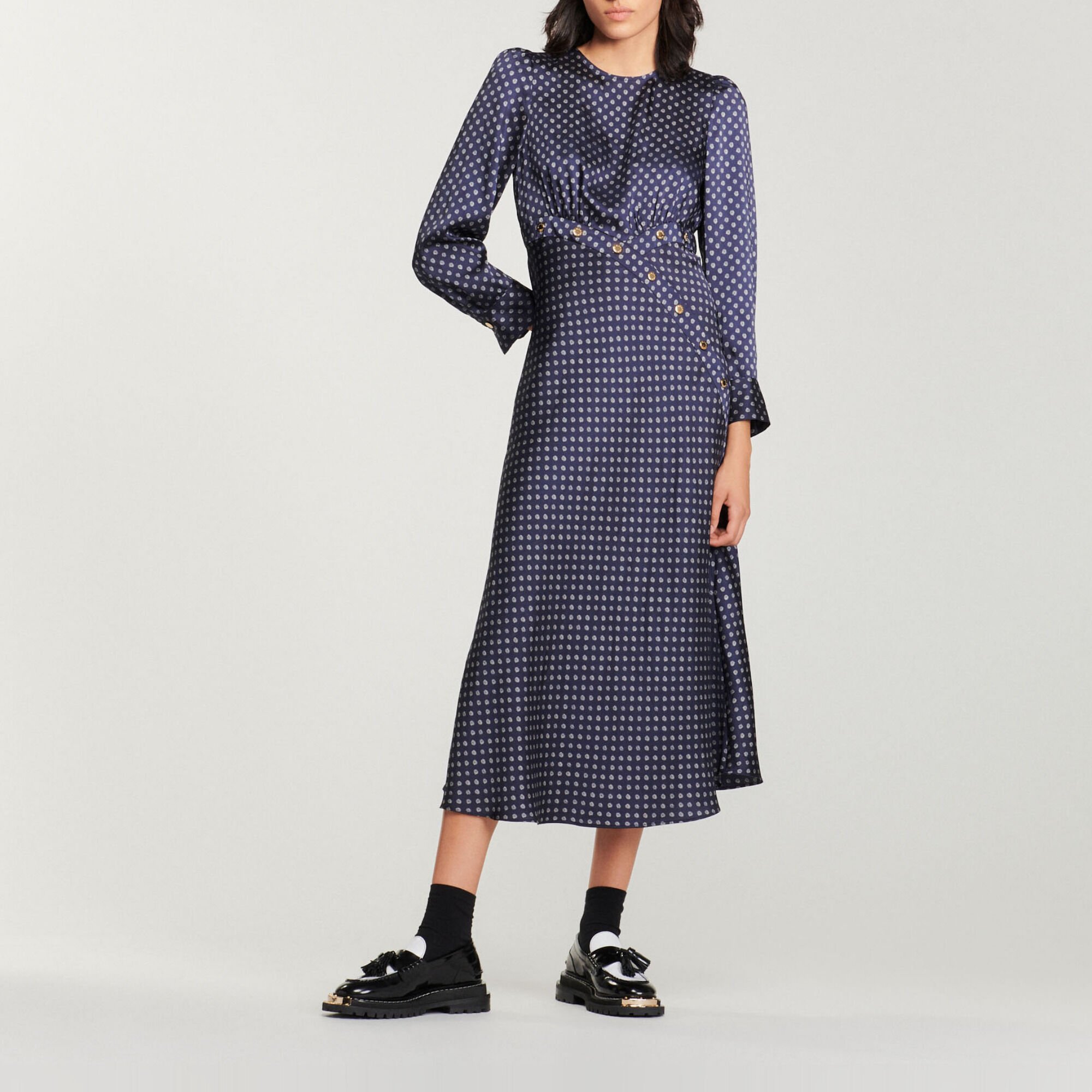 Long flowing dress with polka-dot print