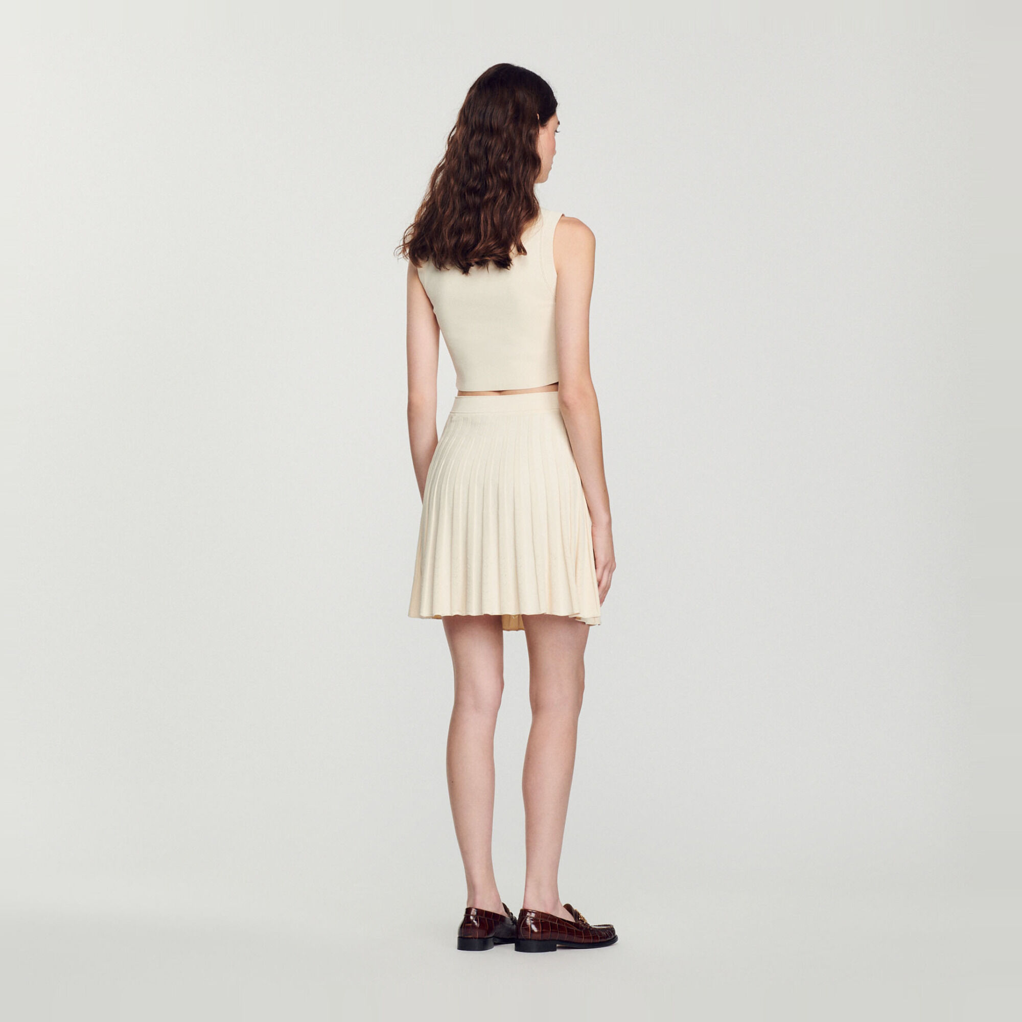 Short pleated knit skirt white / beige For Women | Sandro Paris