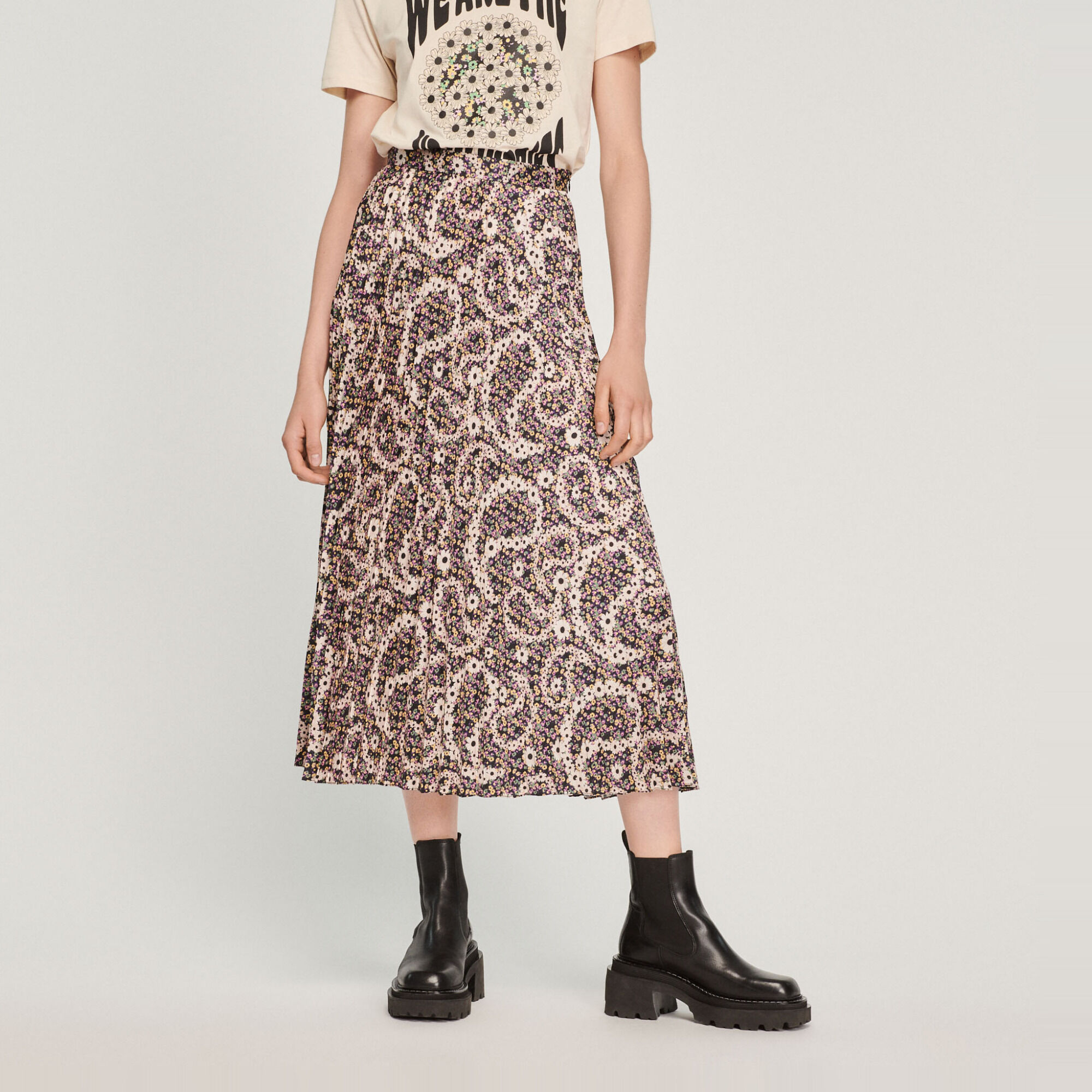 Printed midi skirt with pleats