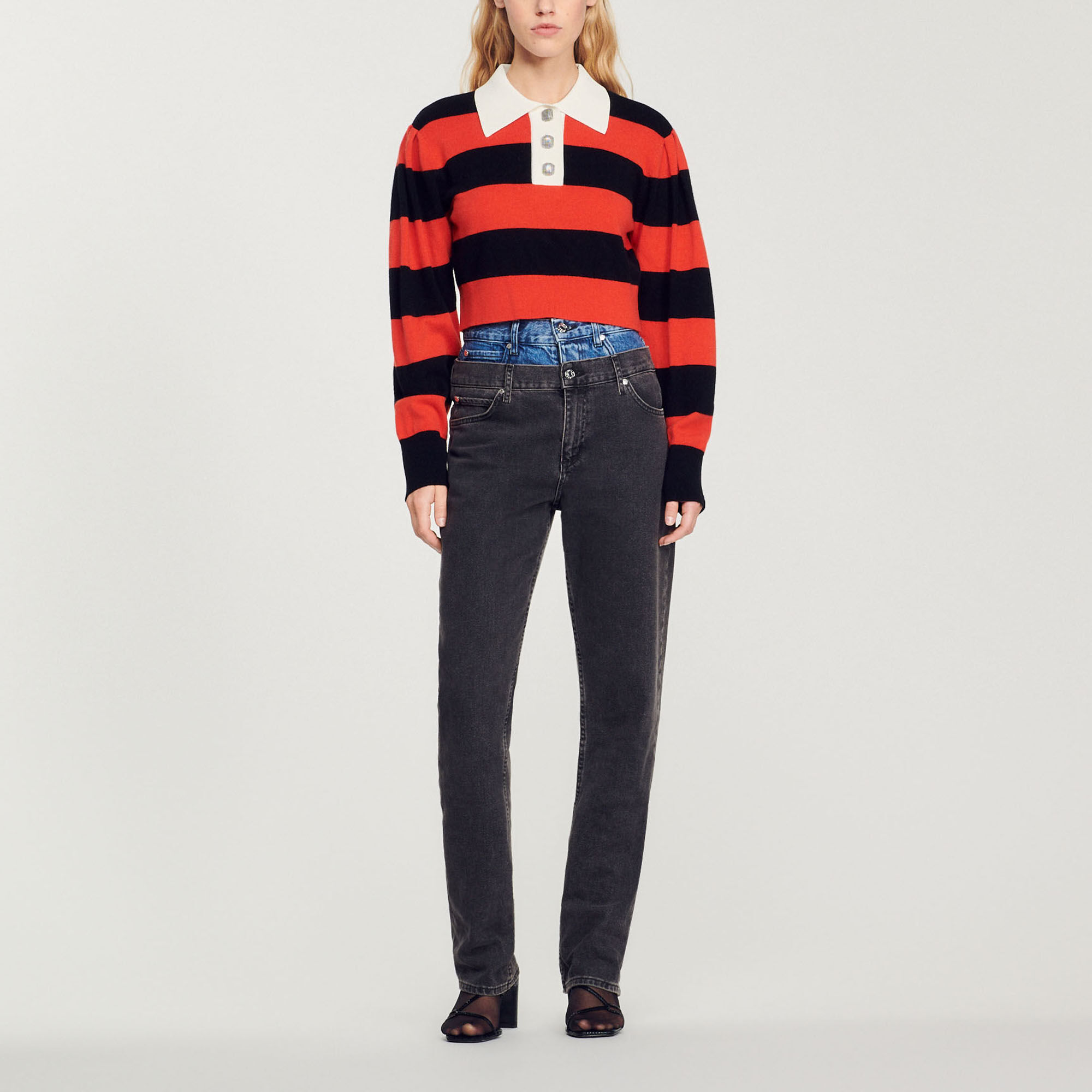 Cropped two-tone sweater