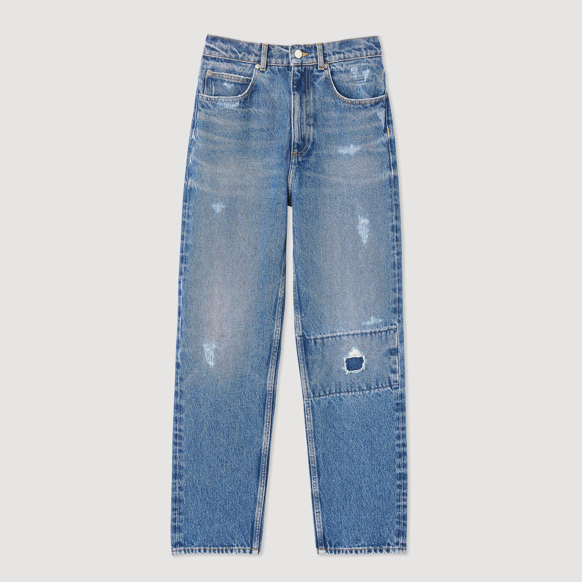 Ripped straight-leg jeans