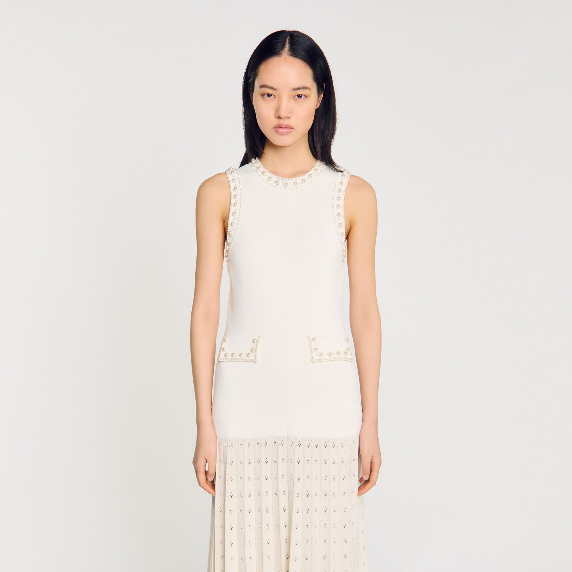 Pearl bead knit maxi dress
