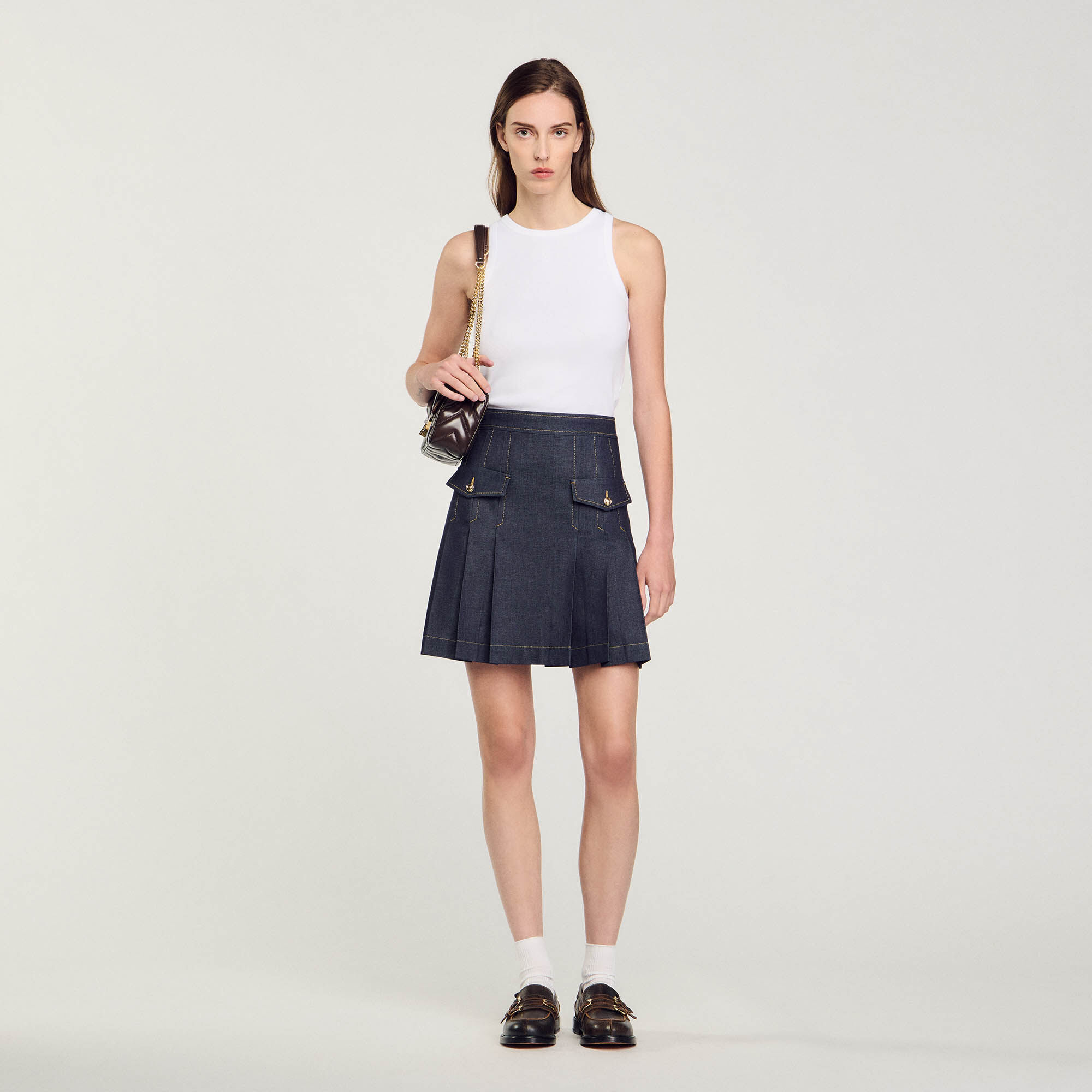 Pleated blue jean skirt clearance
