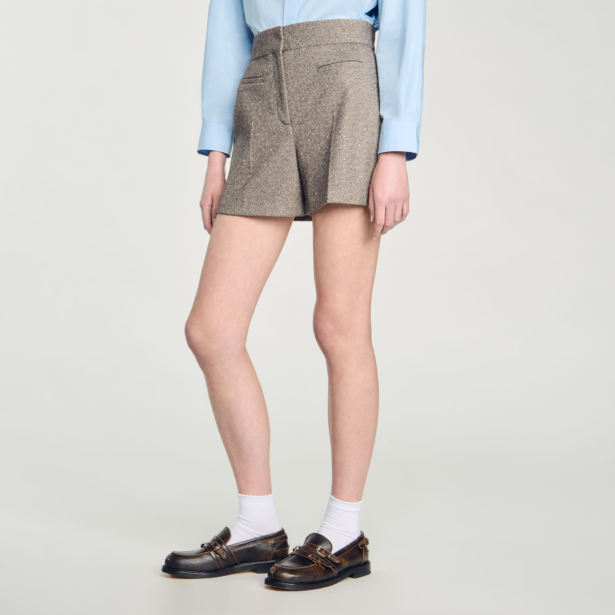 Herringbone shorts with rhinestones white / beige For Women