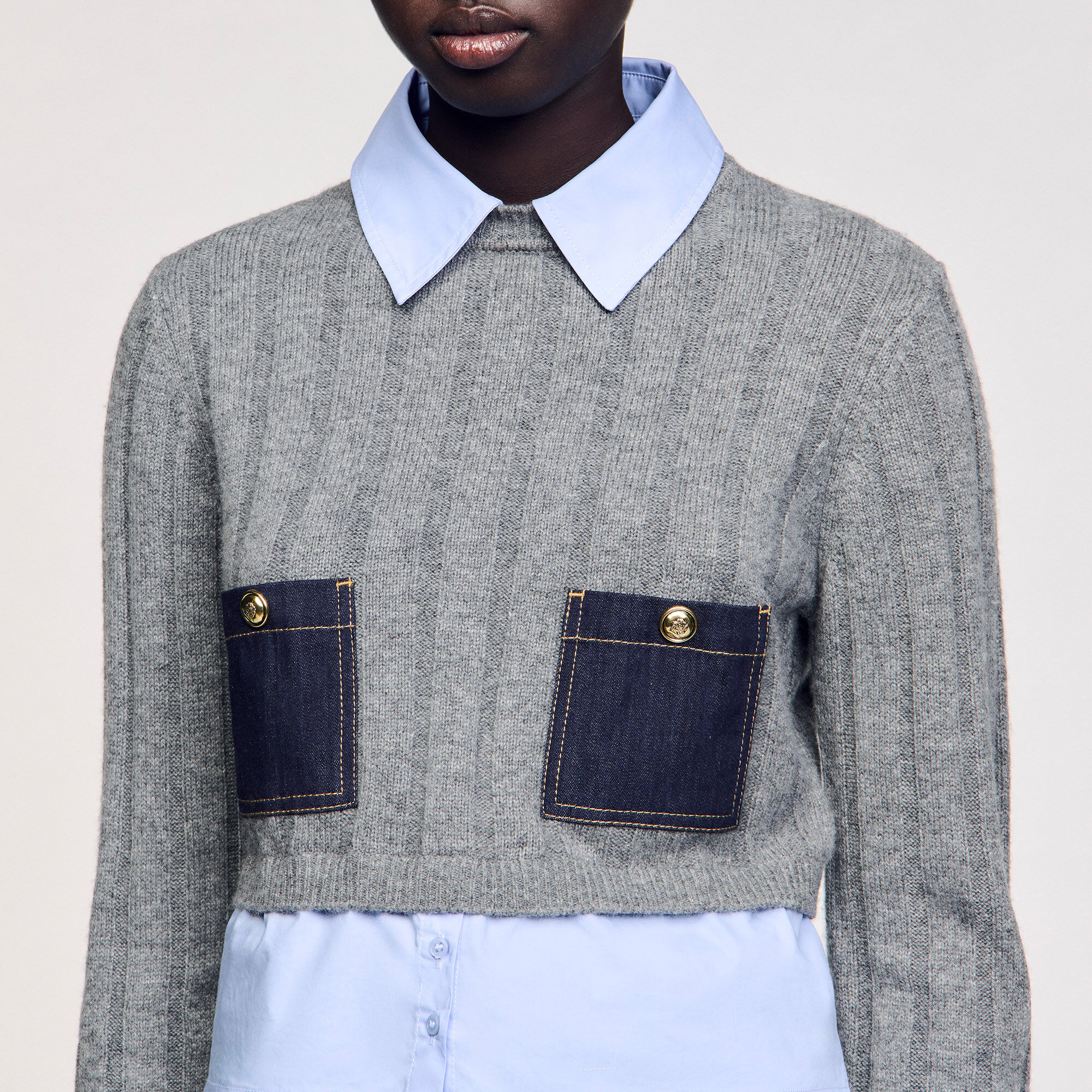Cropped wool and cashmere jumper