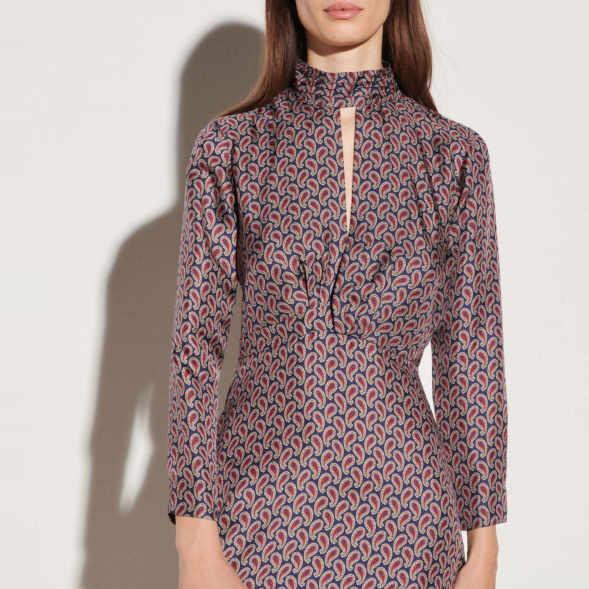 Long silk draped dress with print