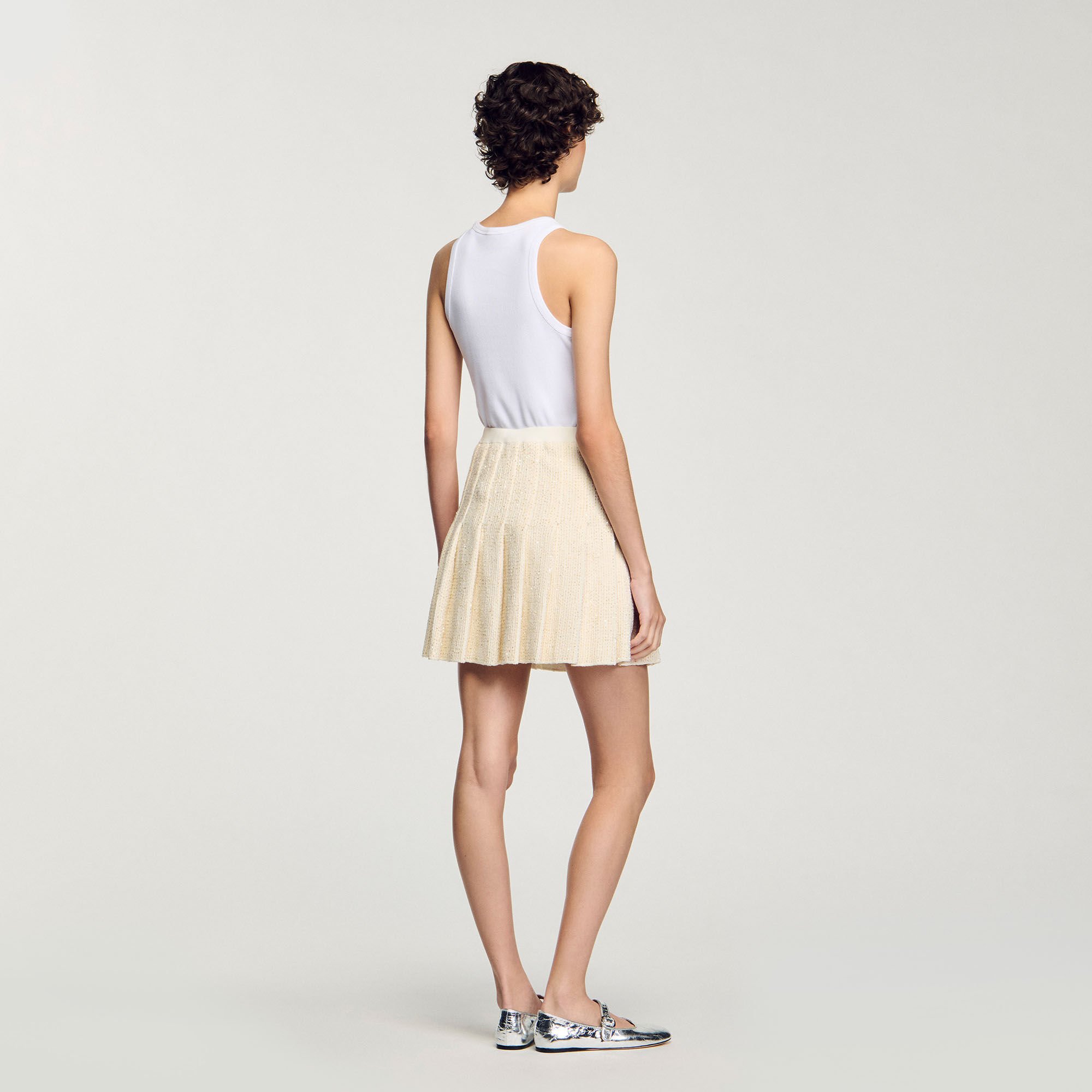 Short tweed pleated skirt