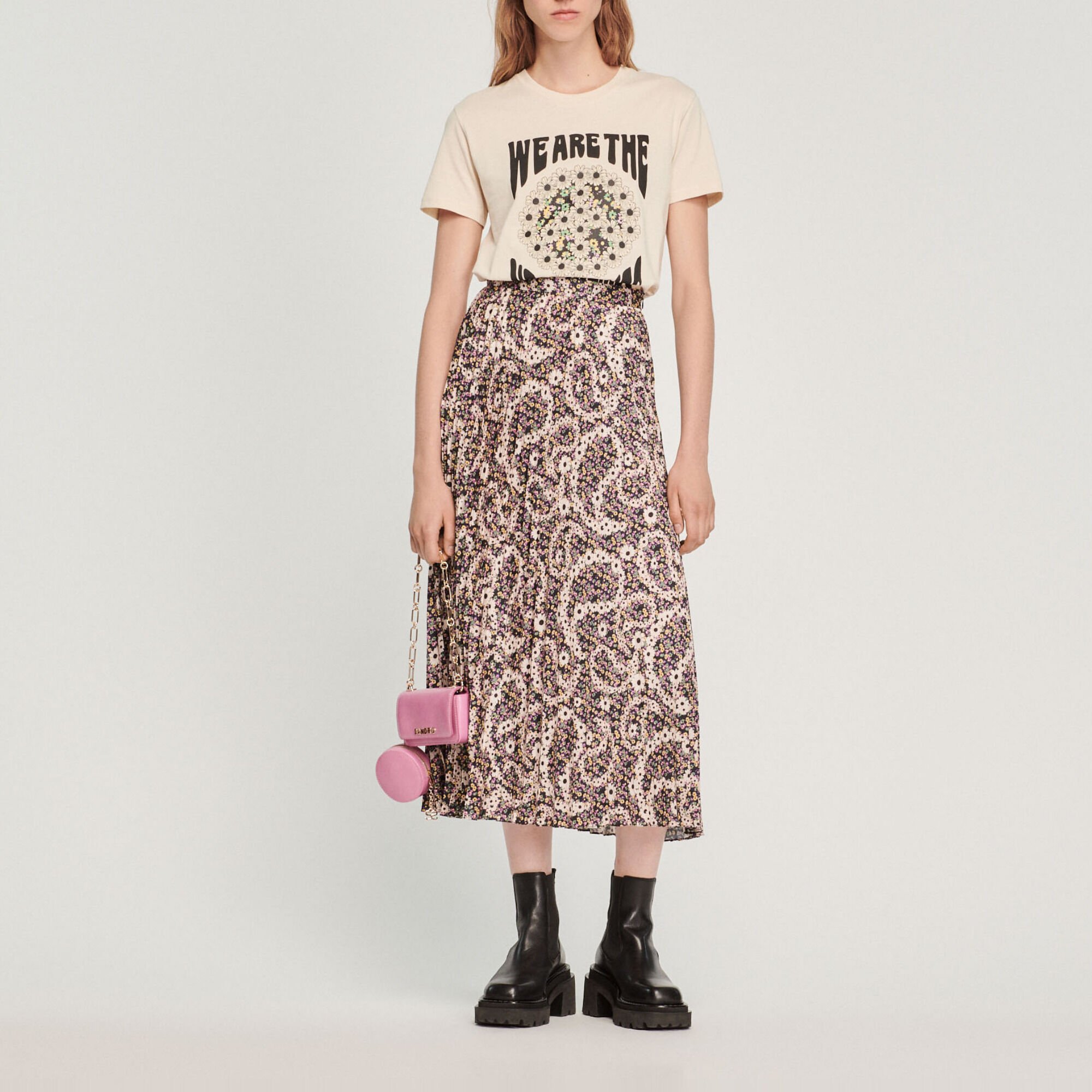 Printed midi skirt with pleats