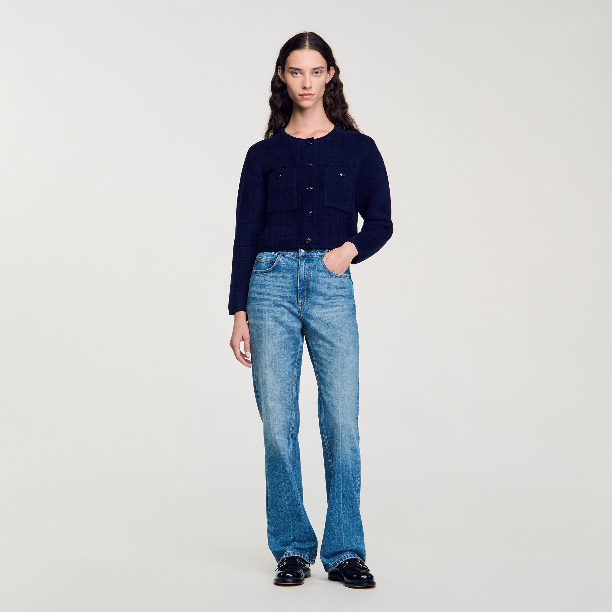 Cropped knit jacket best sale