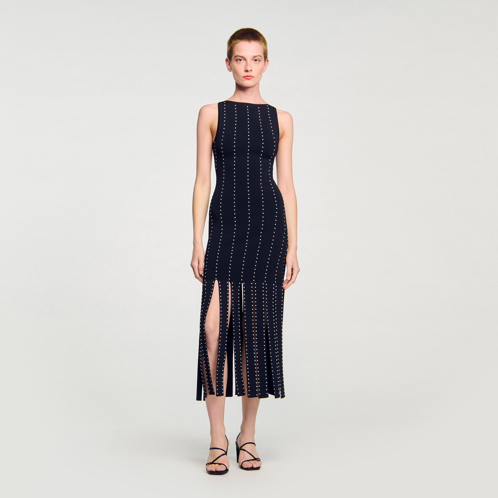 Fringed knit maxi dress