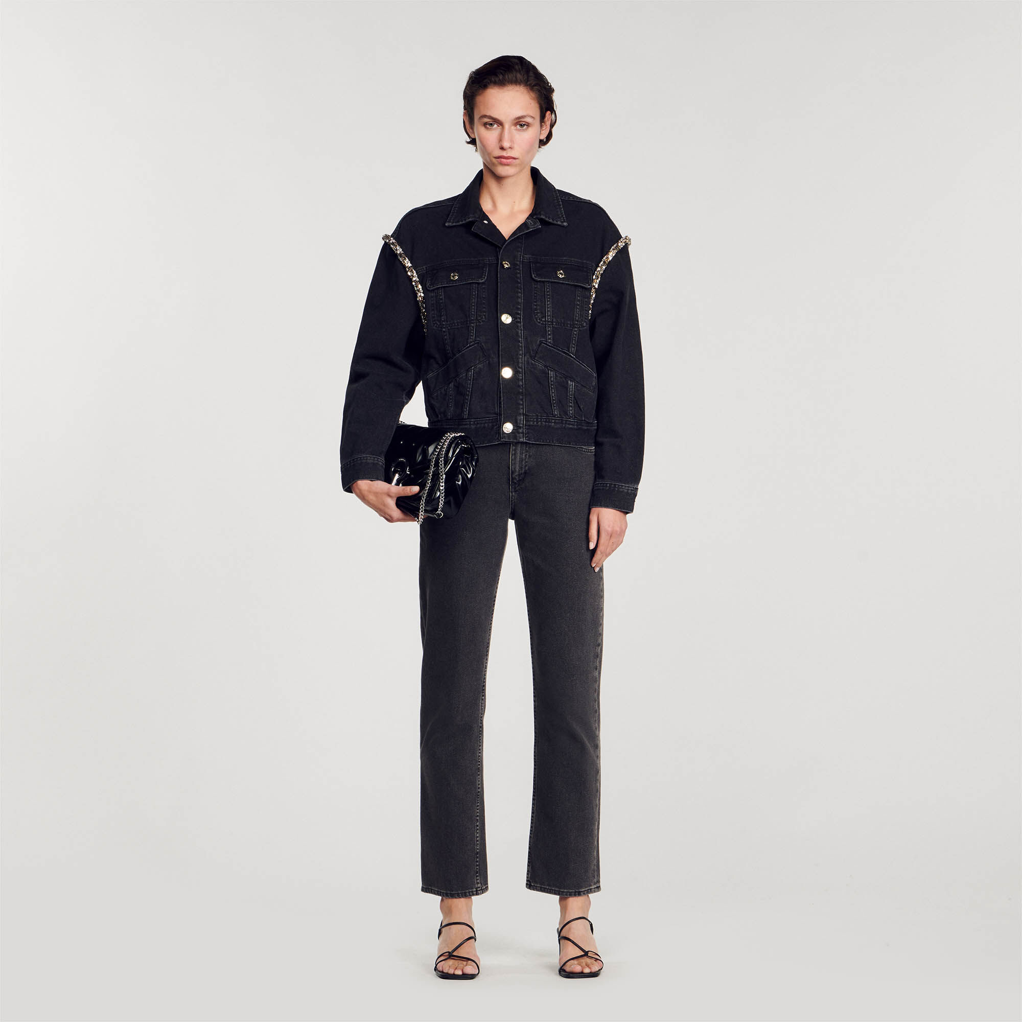 Womens black denim jacket oversized 2025