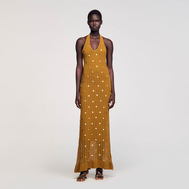 Long knit dress with fringes