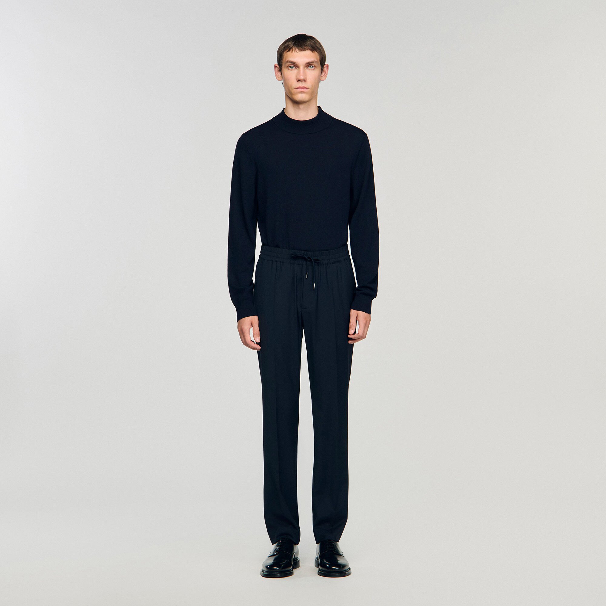 Elasticated straight-leg trousers