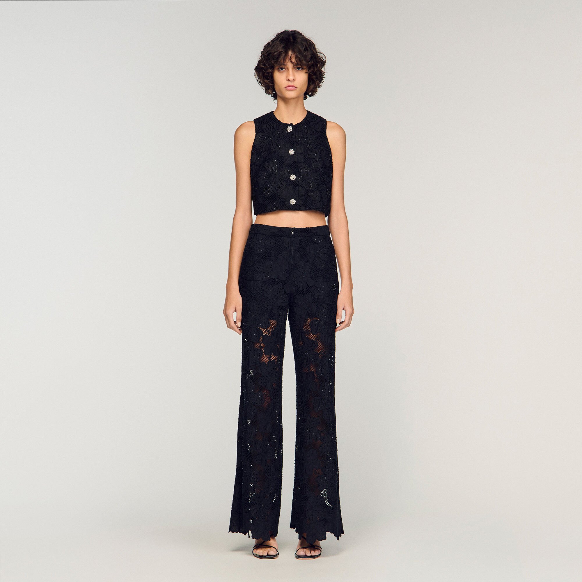 Guipure lace trousers