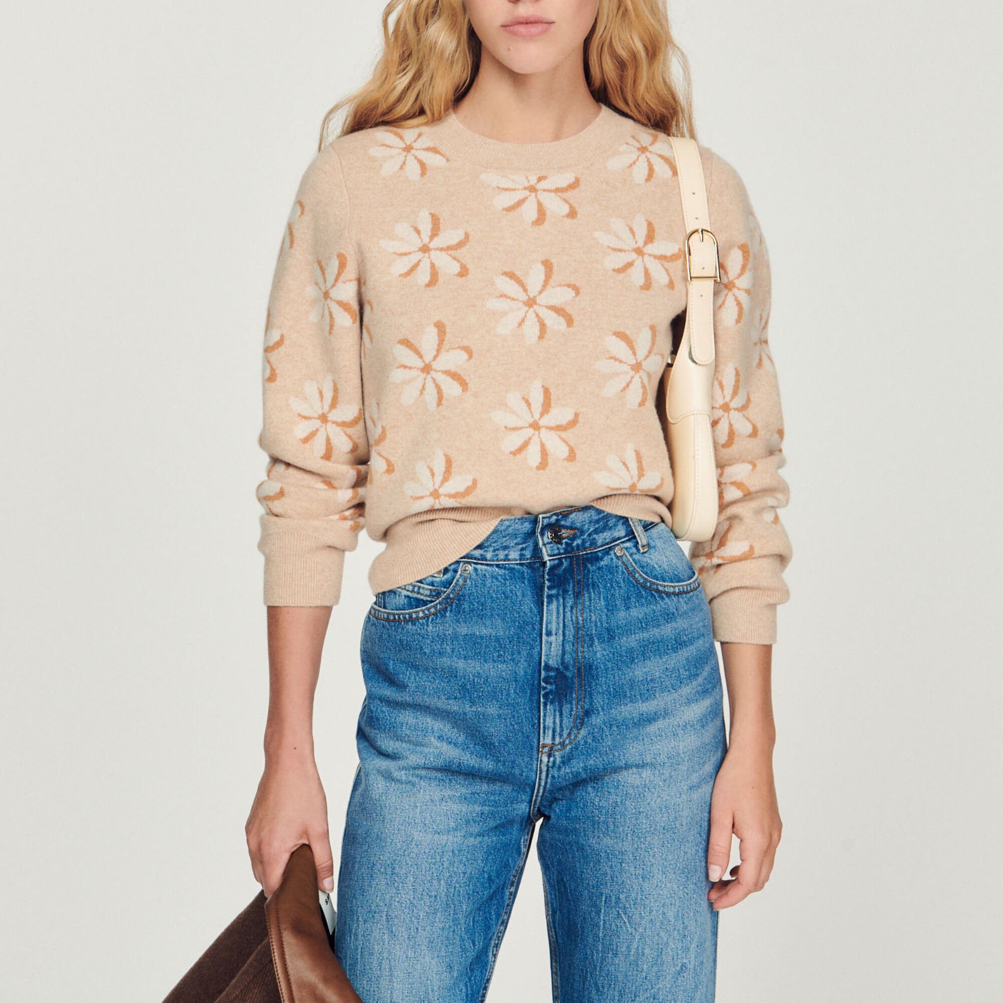 Floral jacquard knit sweater