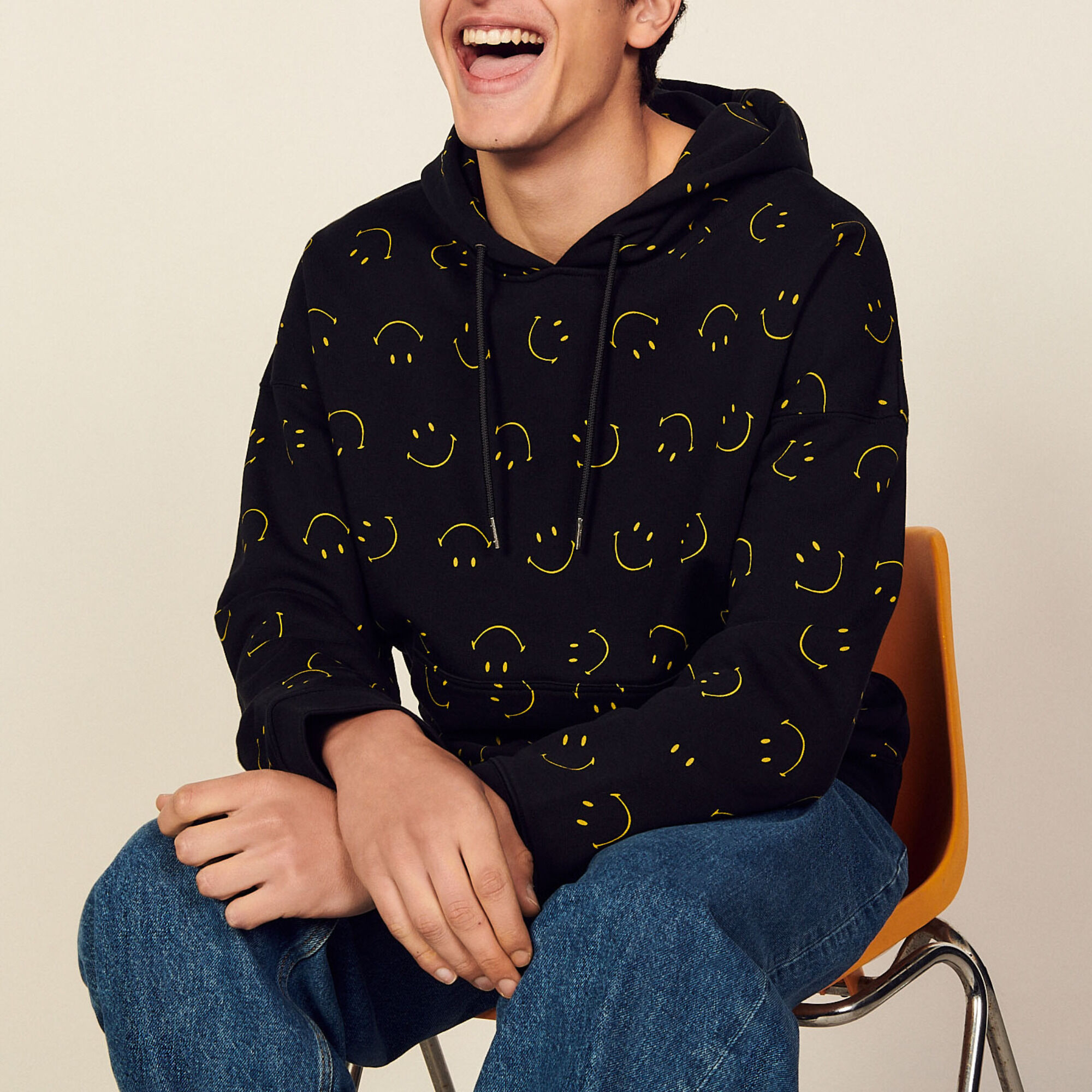 Smiley Printed hoodie black gray for Men Sandro Paris