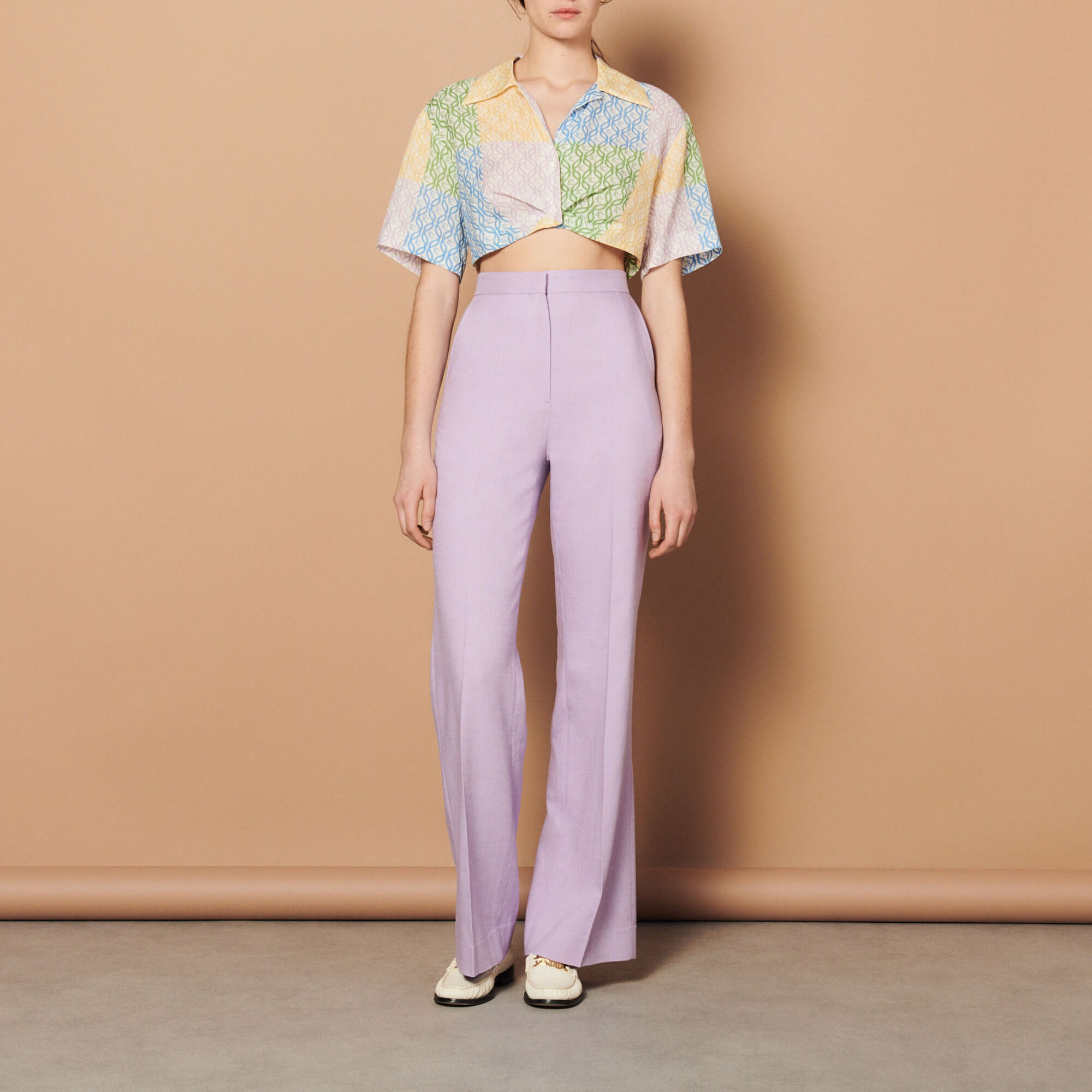 Printed patchwork cropped shirt