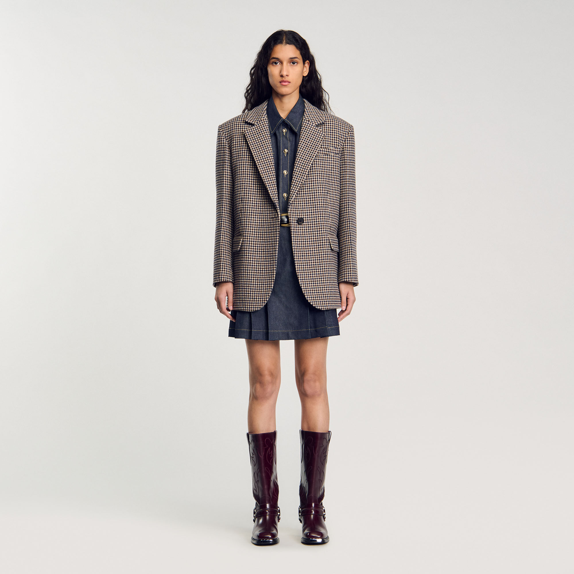 Small check suit jacket blue For Women Sandro Paris