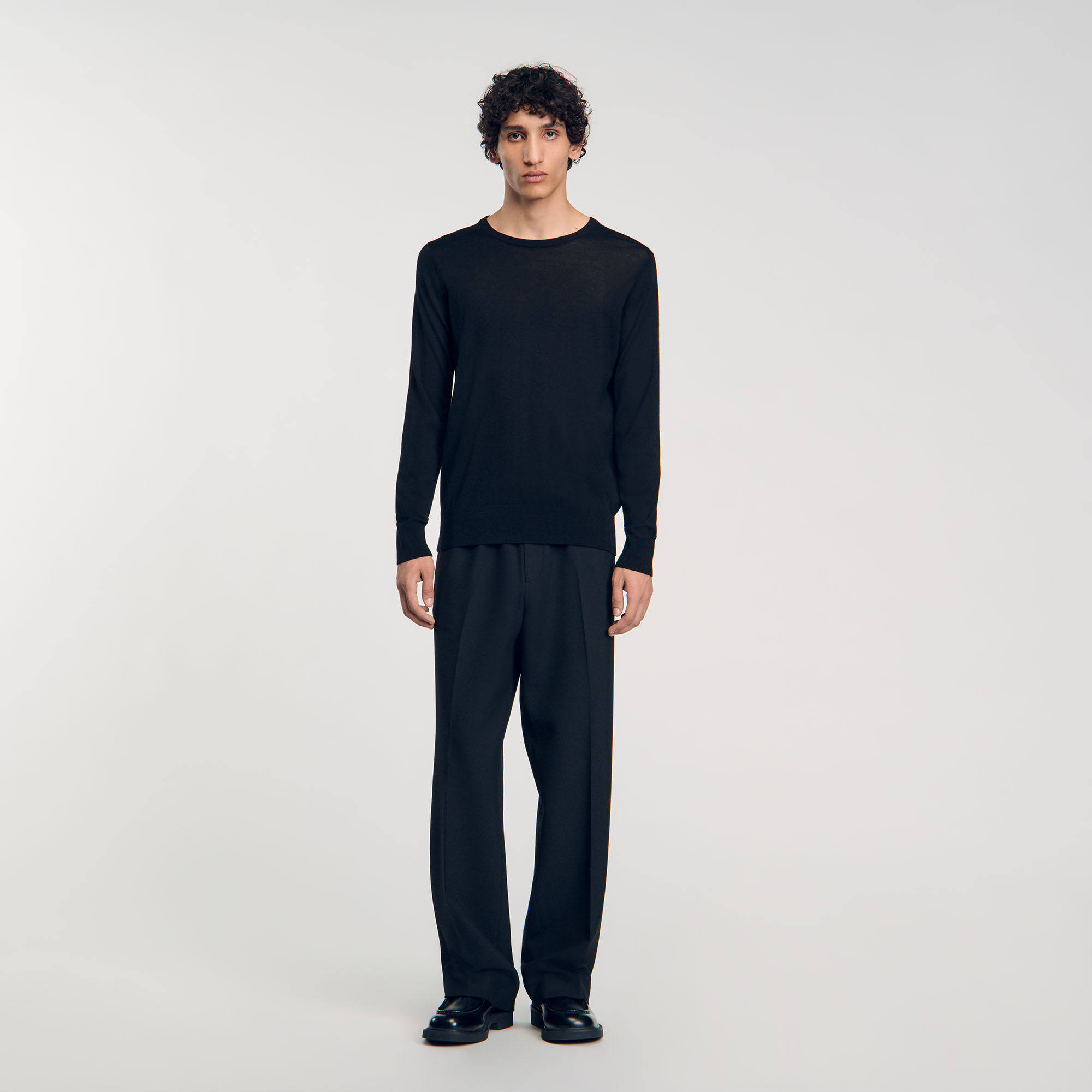 Fine knit jumper black gray for Men Sandro Paris