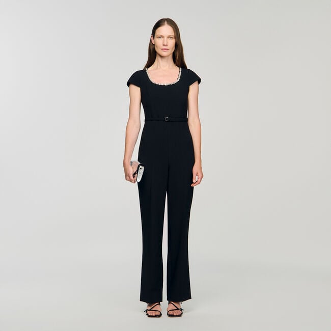 Jumpsuit with rhinestone collar