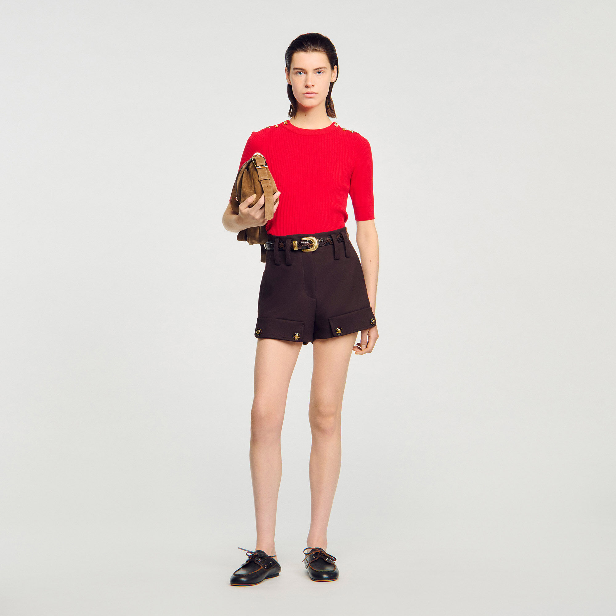 Short-sleeve ribbed jumper