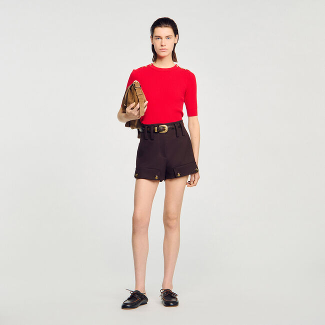 Short-sleeve ribbed jumper