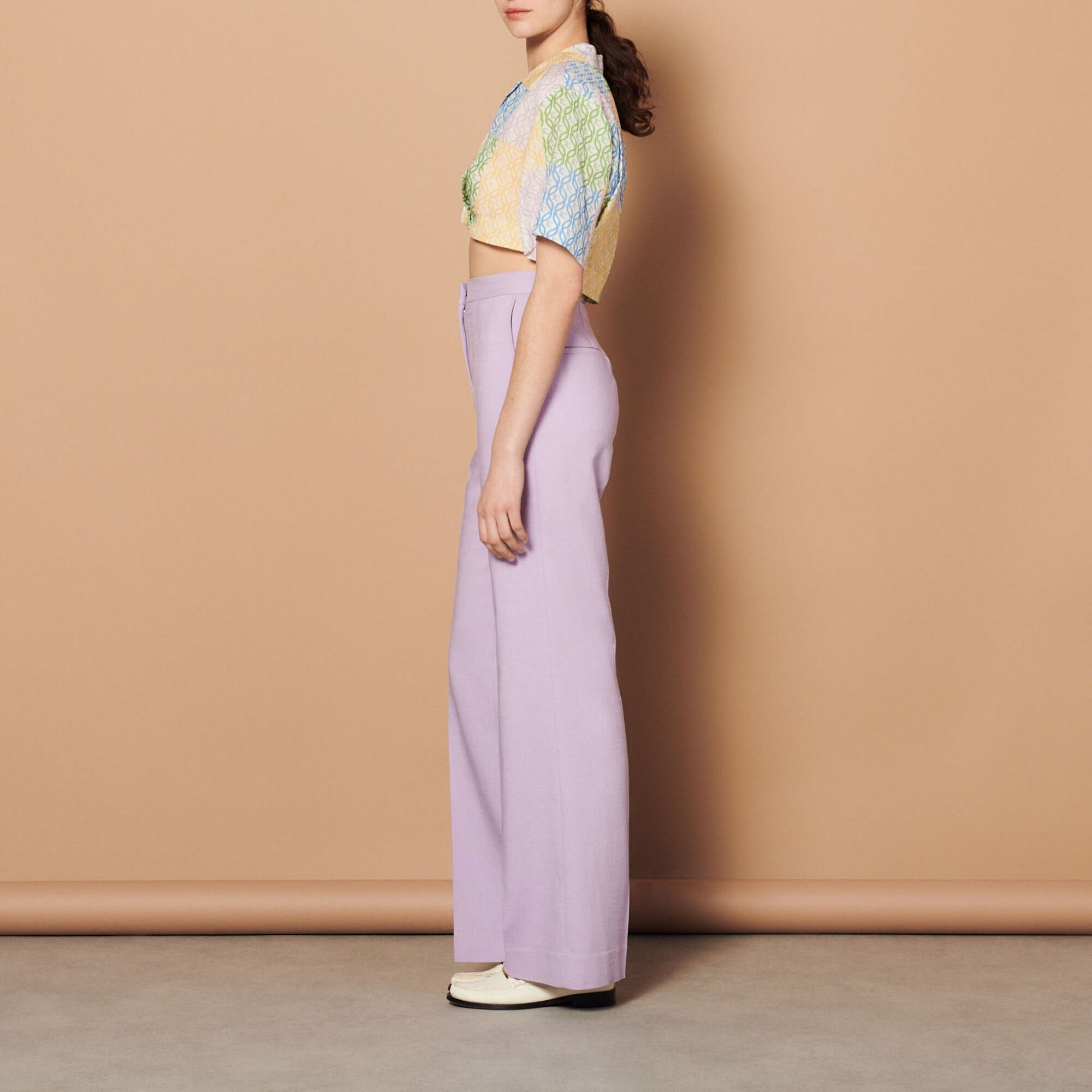 Printed patchwork cropped shirt