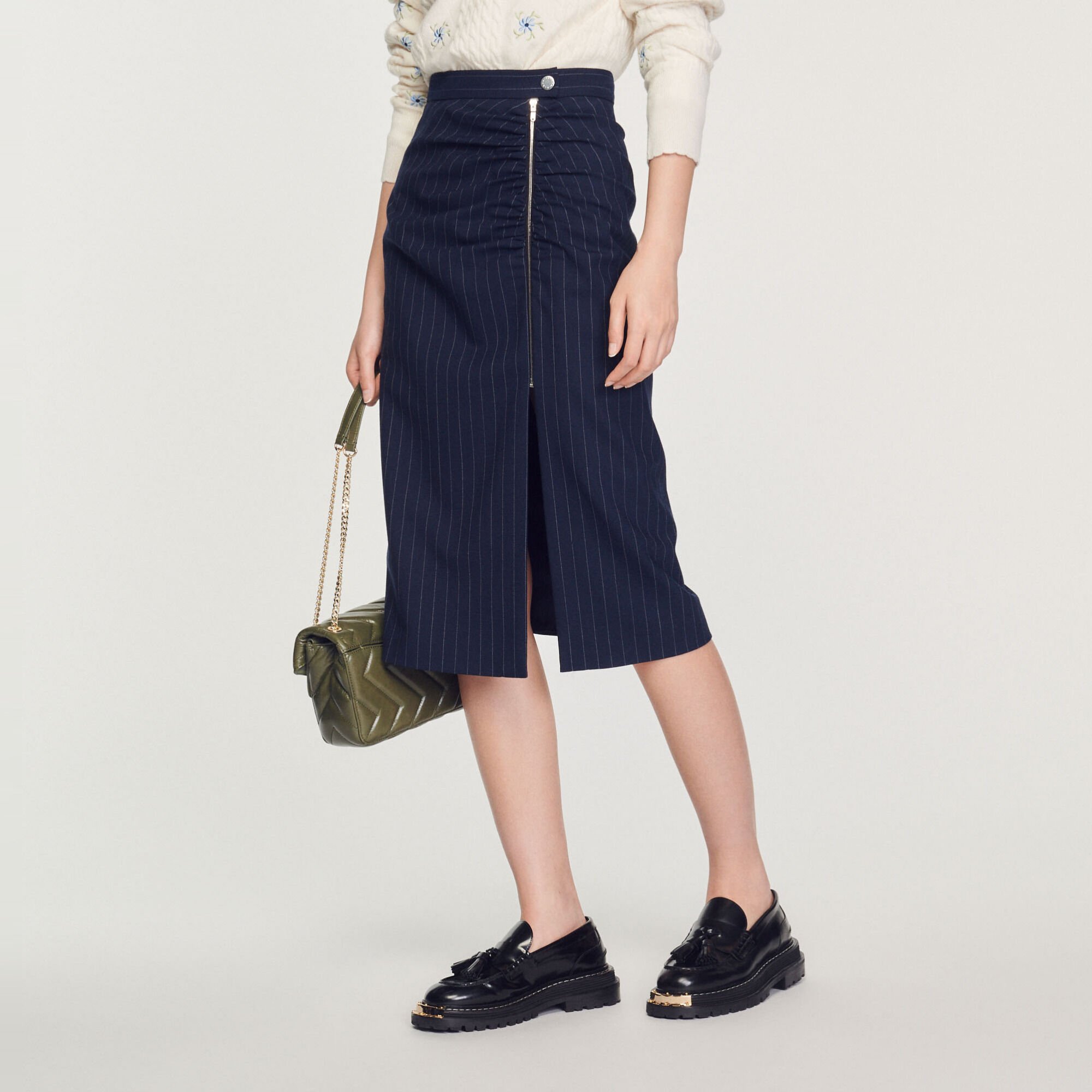 Striped zip skirt