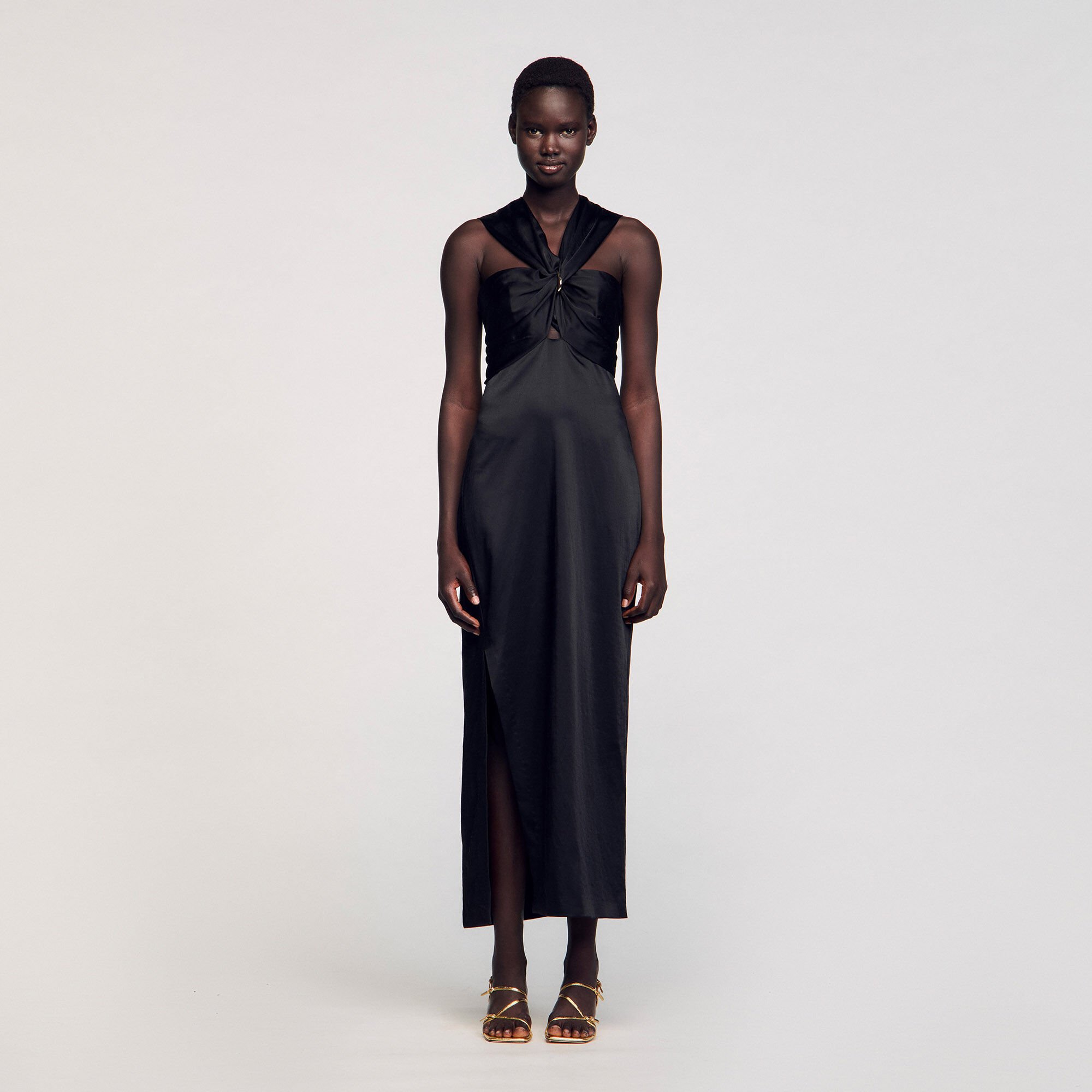 Slit satin-effect maxi dress